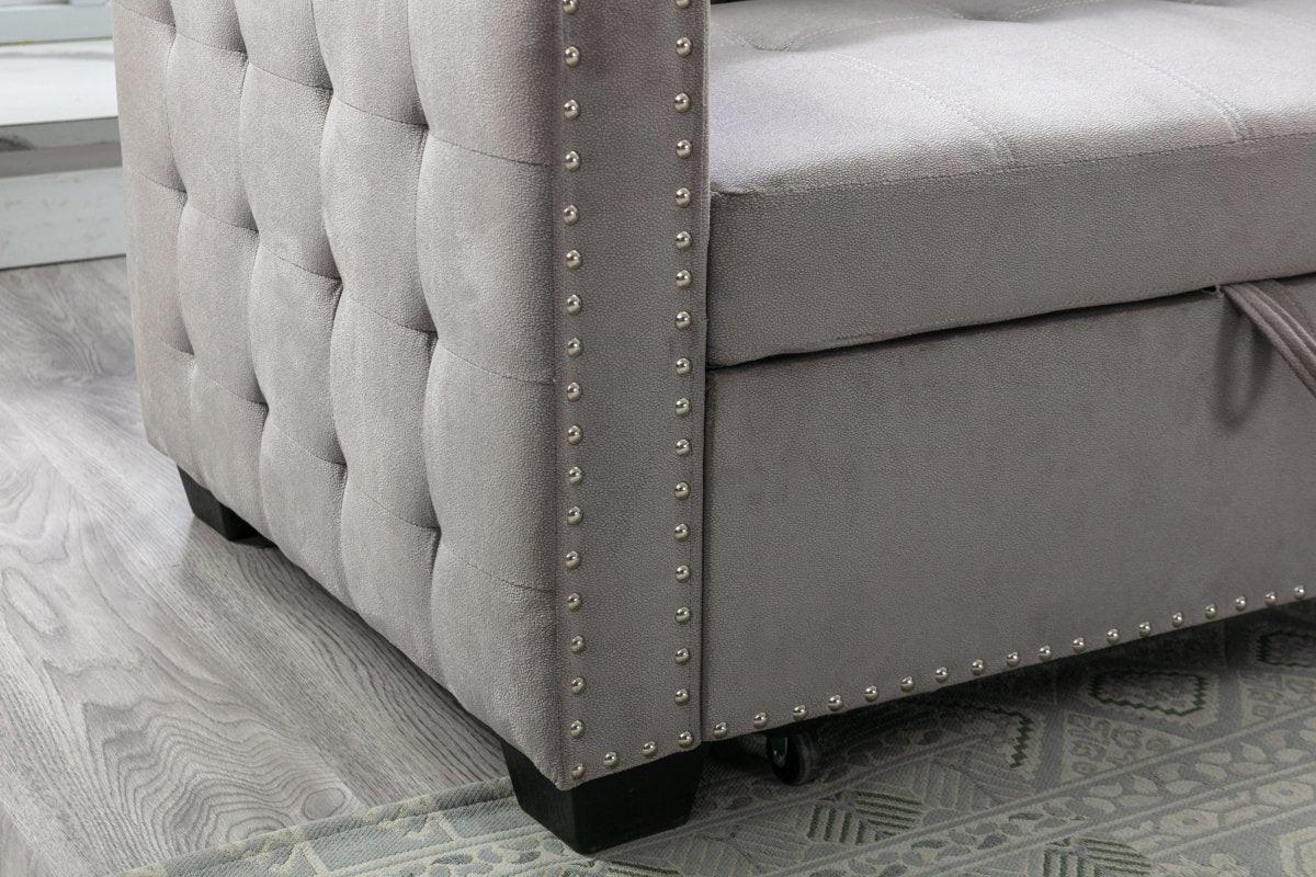 77 Inch Reversible Sectional Storage Sleeper Sofa Bed , L-Shape 2 Seat Sectional Chaise With Storage , Skin-Feeling Velvet Fabric ,Light Grey Color For Living Room Furniture - Atlantic Fine Furniture Inc