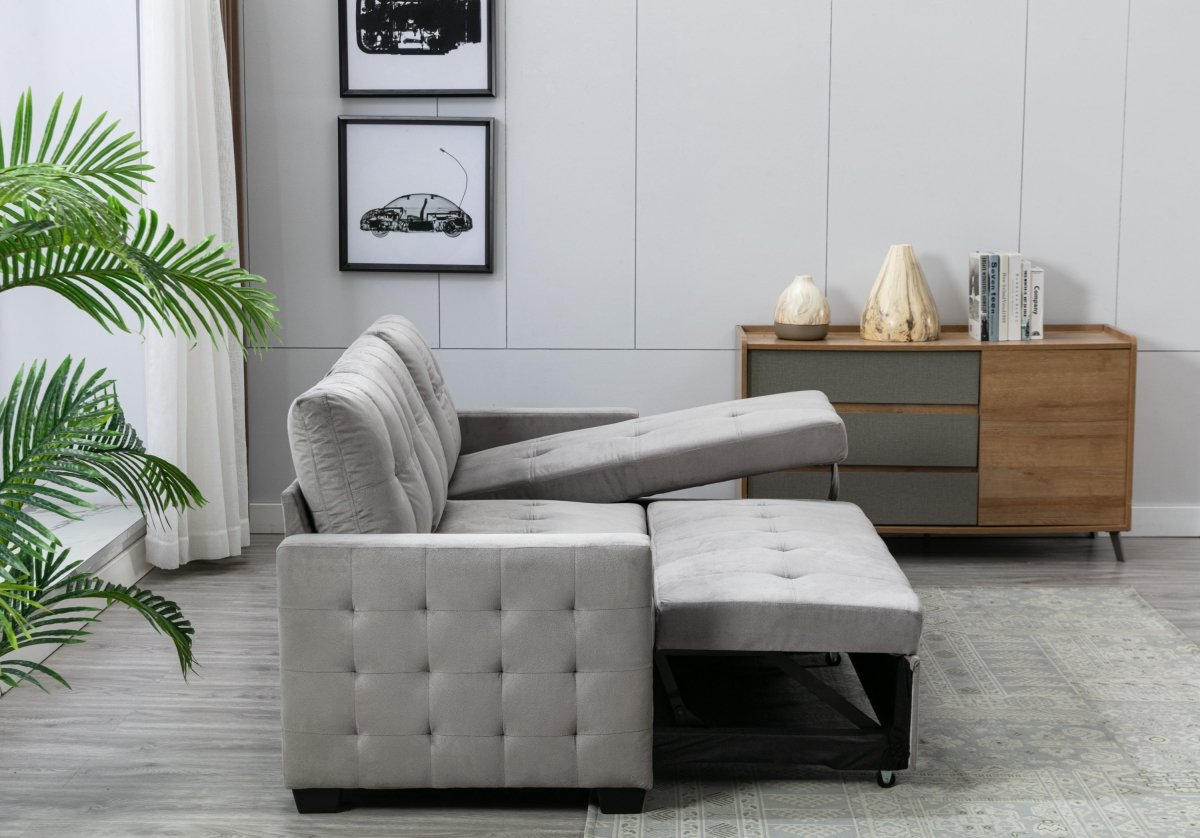 77 Inch Reversible Sectional Storage Sleeper Sofa Bed , L-Shape 2 Seat Sectional Chaise With Storage , Skin-Feeling Velvet Fabric ,Light Grey Color For Living Room Furniture - Atlantic Fine Furniture Inc