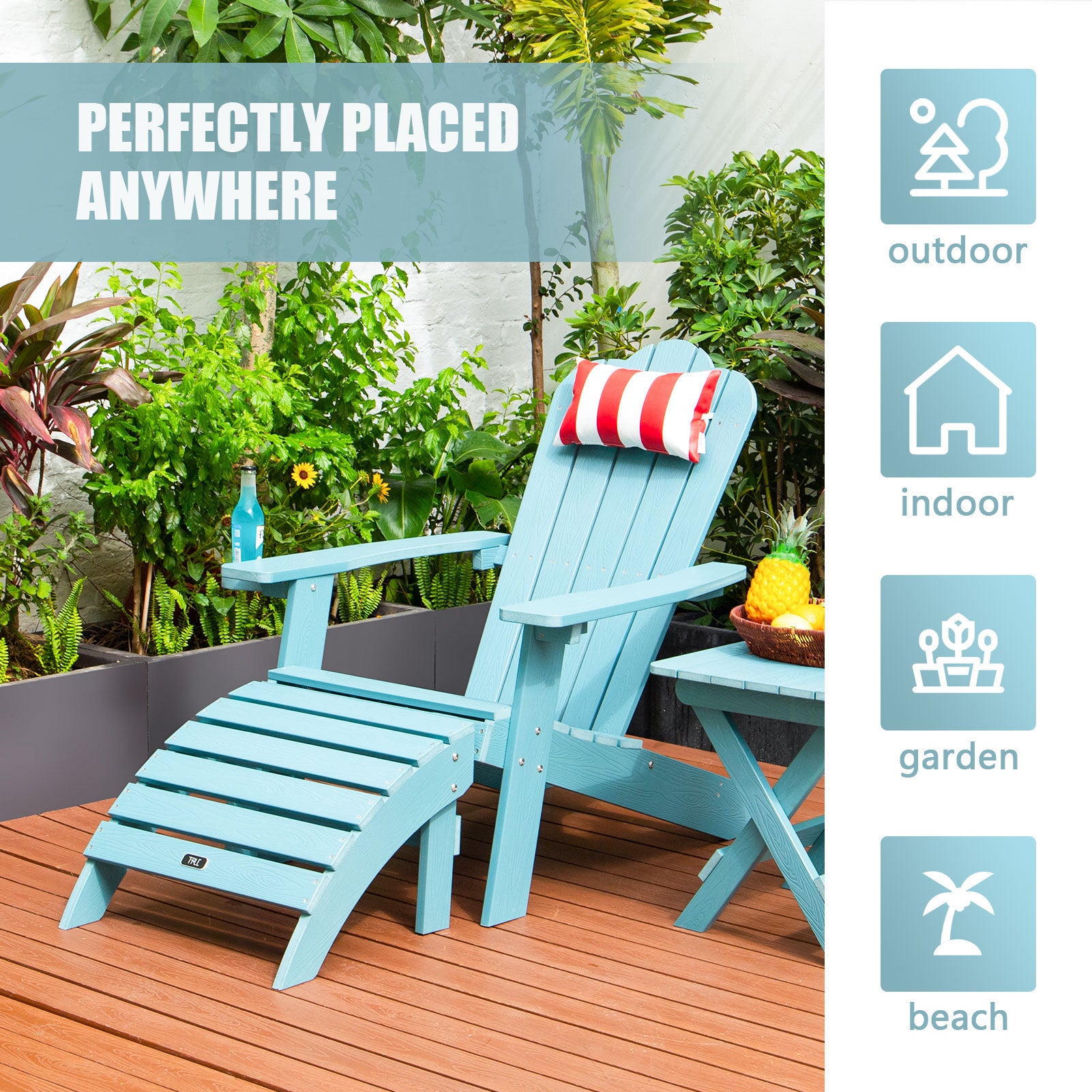 TALE Adirondack Chair Backyard Furniture Painted Seating with Cup Holder All-Weather and Fade-Resistant Plastic Wood for Lawn Outdoor Patio Deck Garden Porch Lawn Furniture Chairs Blue - Atlantic Fine Furniture Inc