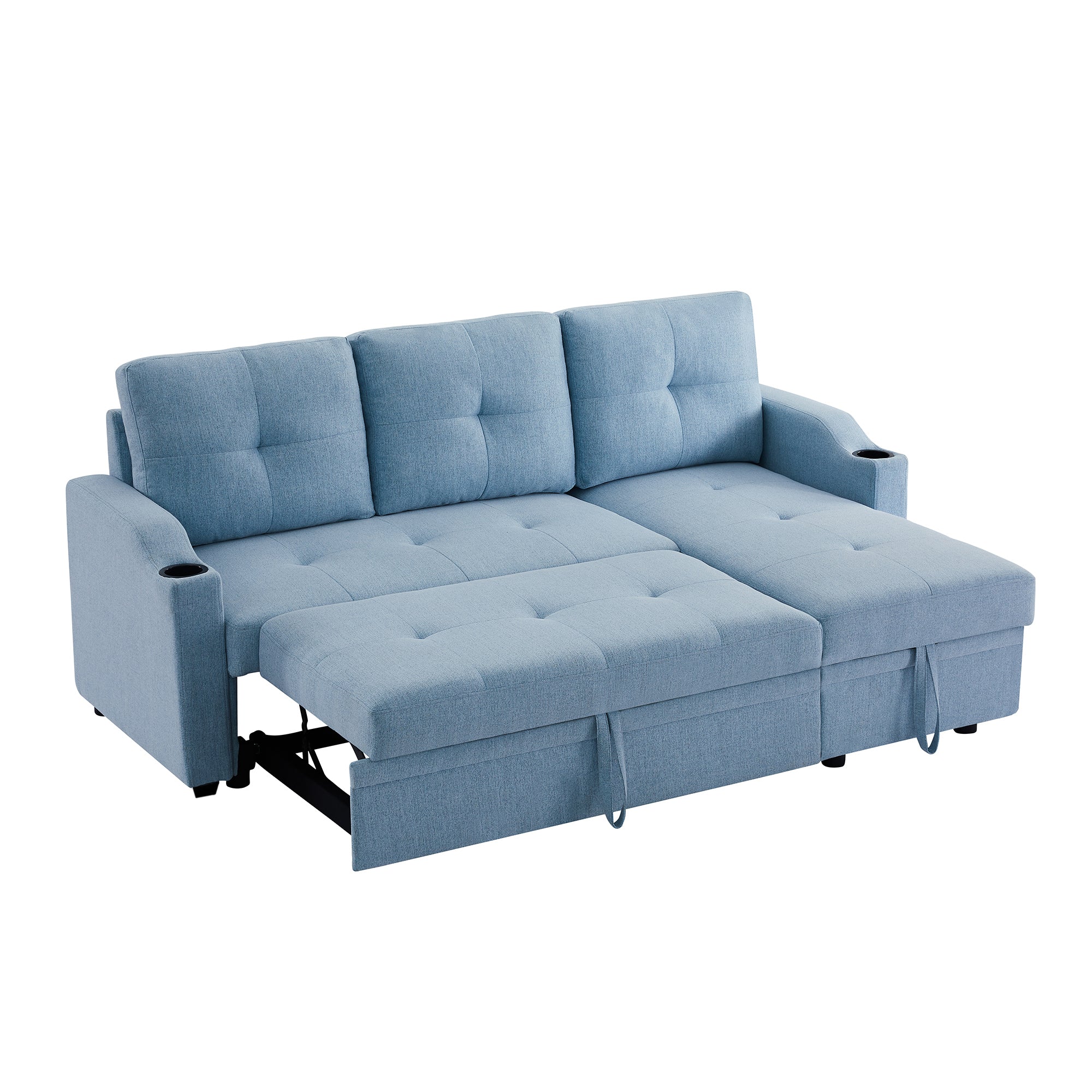 Orisfur. 81" Sleeper Sofa Bed Reversible Sectional Couch with Storage Chaise and Two Cup Holders for Living Room Furniture Set - Atlantic Fine Furniture Inc