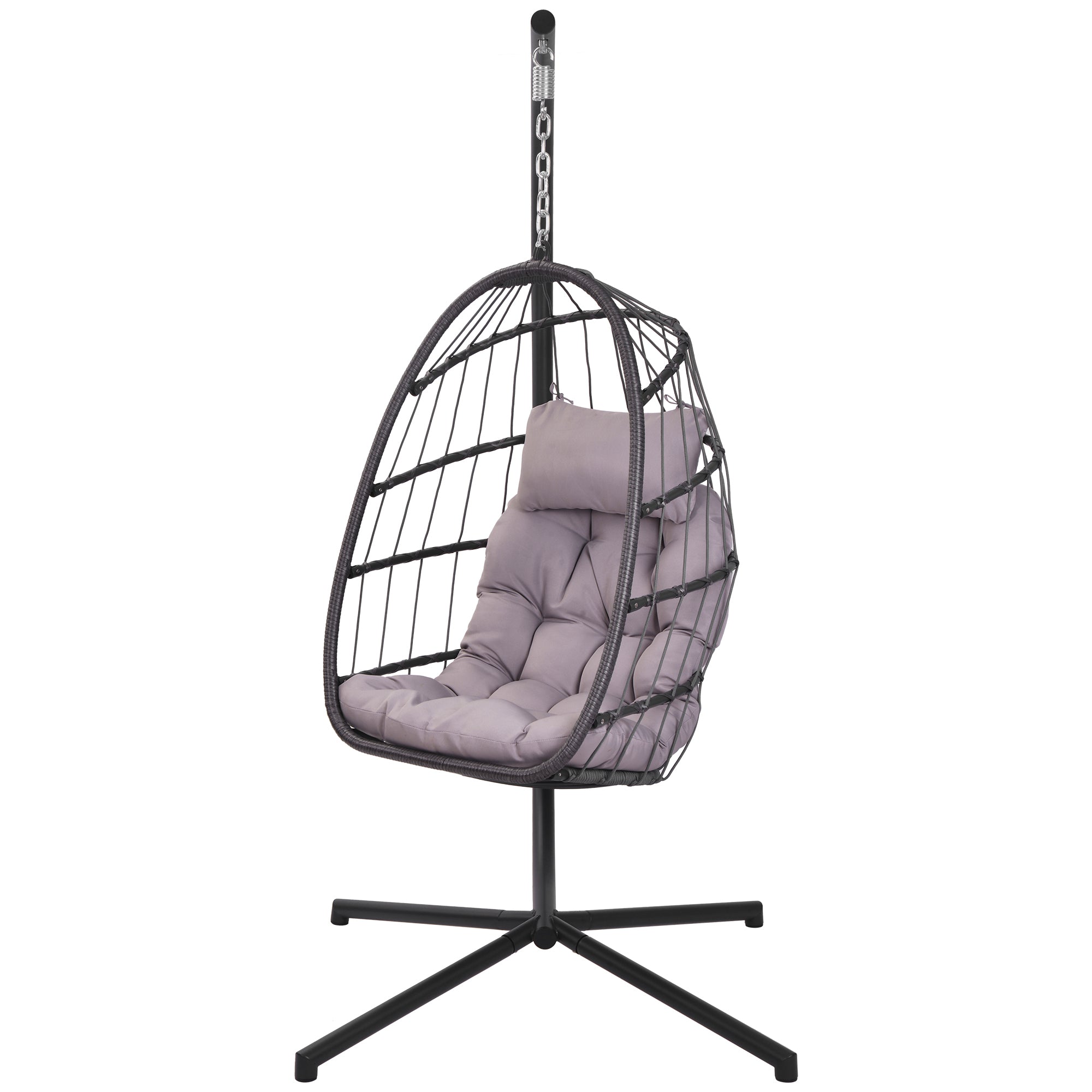 In door outdoor patio Wicker Hanging Chair Swing Chair Patio Egg Chair UV Resistant grey cushion Aluminum frame - Atlantic Fine Furniture Inc