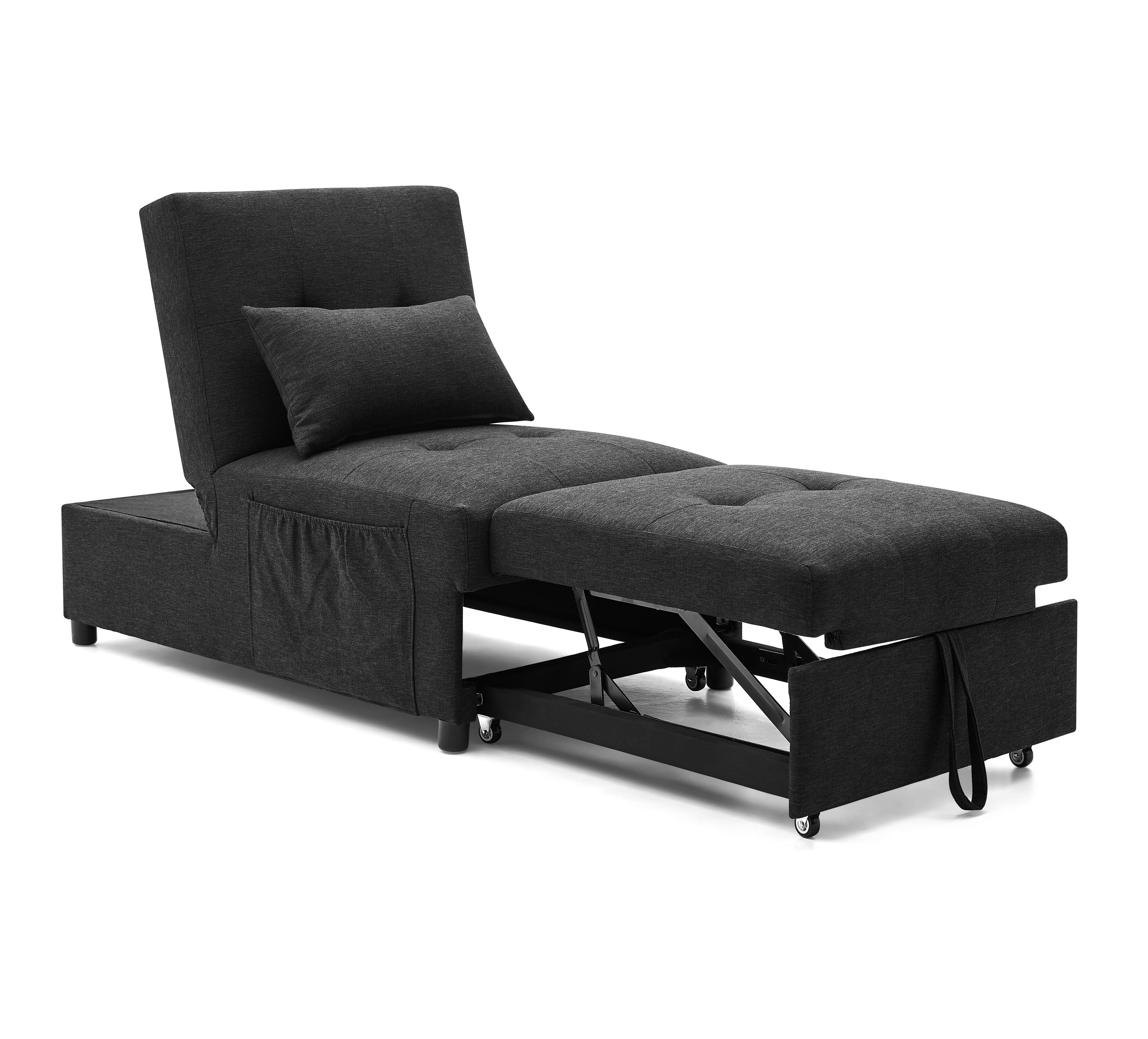 Folding Ottoman Sleeper Sofa Bed, 4 in 1 Function, Work as Ottoman, Chair ,Sofa Bed and Chaise Lounge for Small Space Living, Black (44” x 26” x 33”H) - Atlantic Fine Furniture Inc