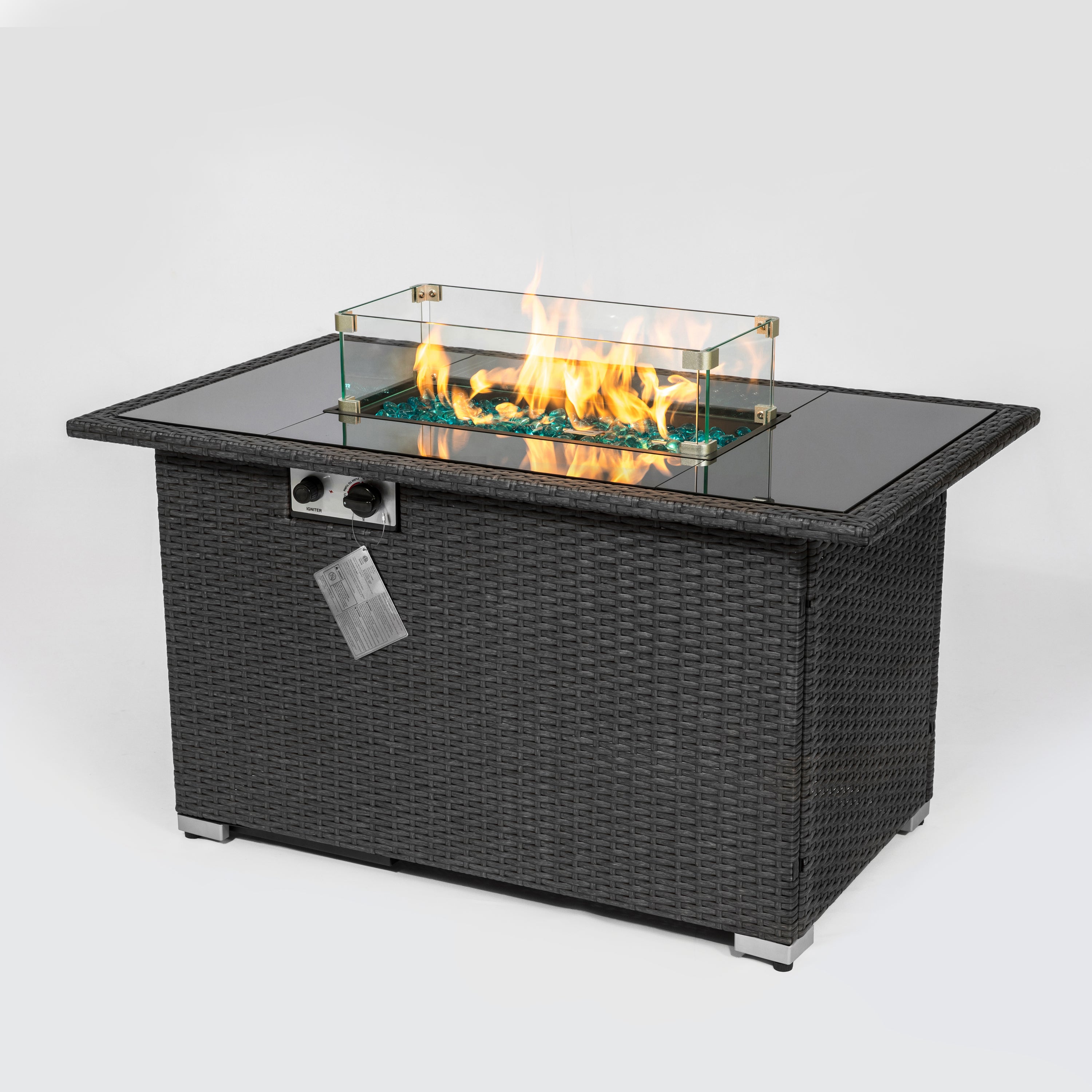 Outdoor 44" Gas Propane Fire pit Table Rectangle 50,000 BTU with 8mm Tempered Glass Tabletop & Blue Stone& Steel table lid &Table waterproof dusty Cover ,ETL Certification (Grey) - Atlantic Fine Furniture Inc