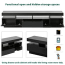 On-Trend TV Stand with 4 Open Shelves, Modern High Gloss Entertainment Center for 75 Inch TV, Universal TV Storage Cabinet with 16-color RGB LED Color Changing Lights, Black - Atlantic Fine Furniture Inc