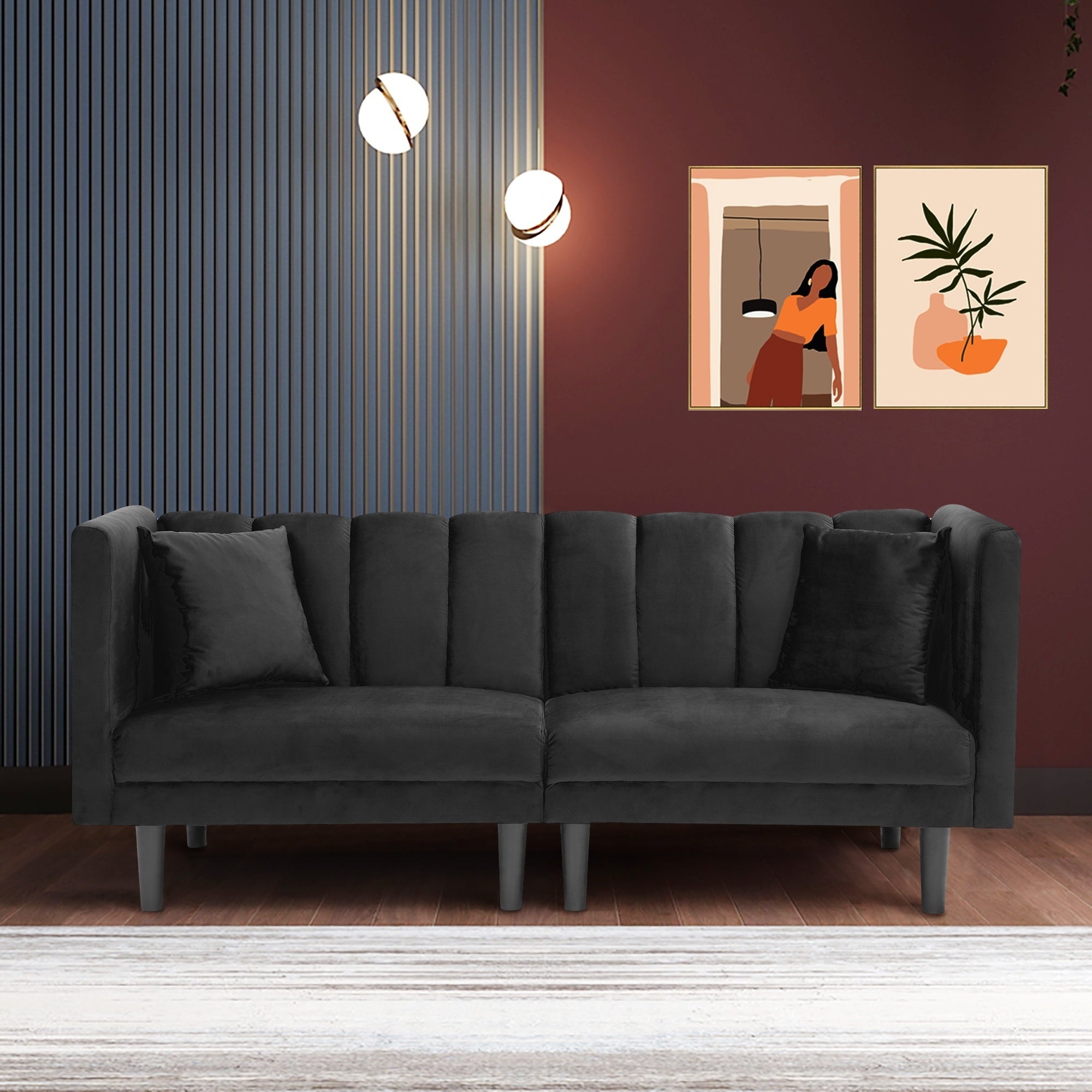FUTON SOFA SLEEPER BLACK VELVET(same as W223S00554) - Atlantic Fine Furniture Inc