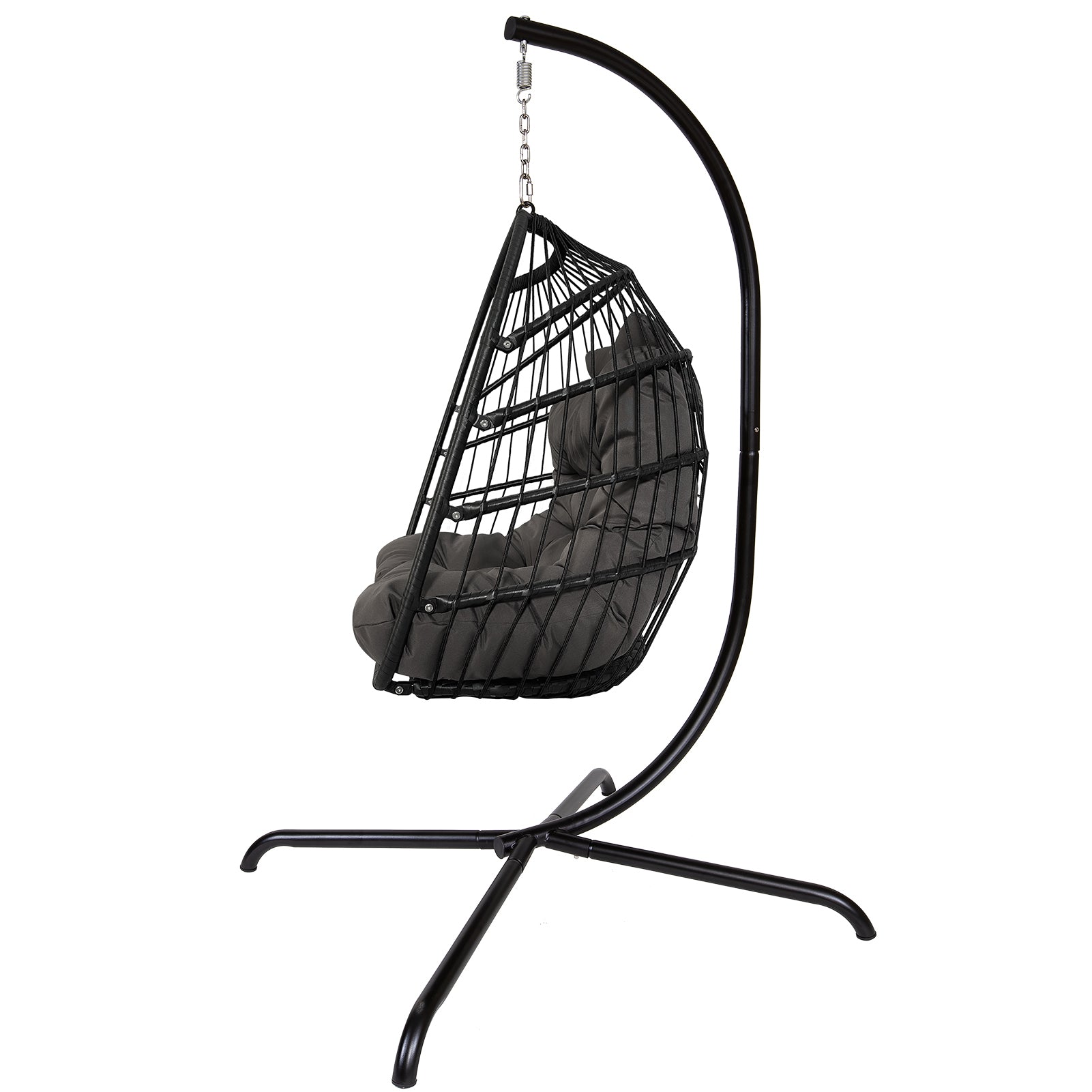 Swing Egg Chair with Stand Indoor Outdoor Wicker Rattan Patio Basket Hanging Chair with C Type bracket , with cushion and pillow,Patio Wicker folding Hanging Chair( Black New arrivals within 10 days) - Atlantic Fine Furniture Inc