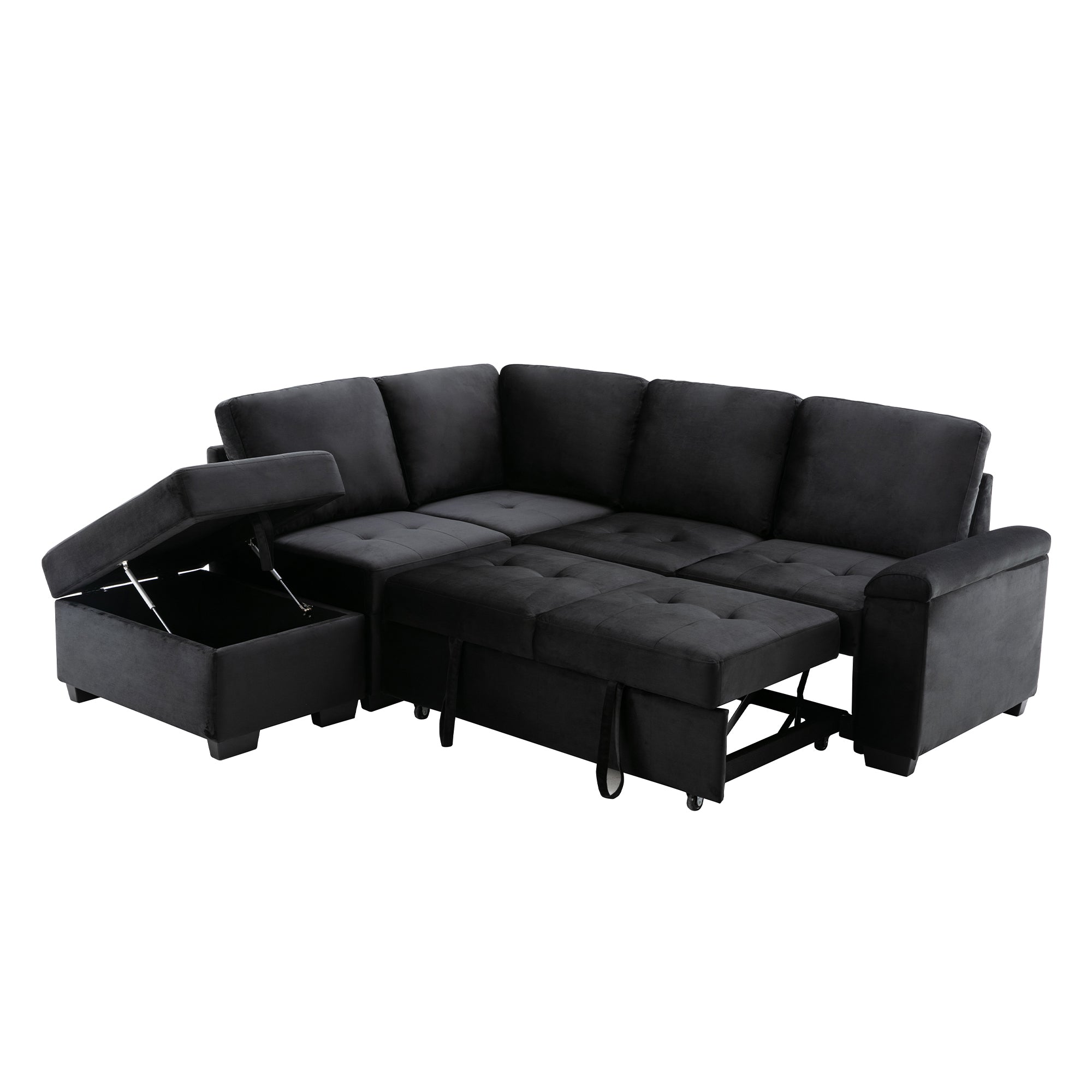 Orisfur. 86" Sleeper Sectional Sofa, L-Shape Corner Couch Sofa-Bed with Storage Ottoman & Hidden Arm Storage for Living Room Apartment - Atlantic Fine Furniture Inc