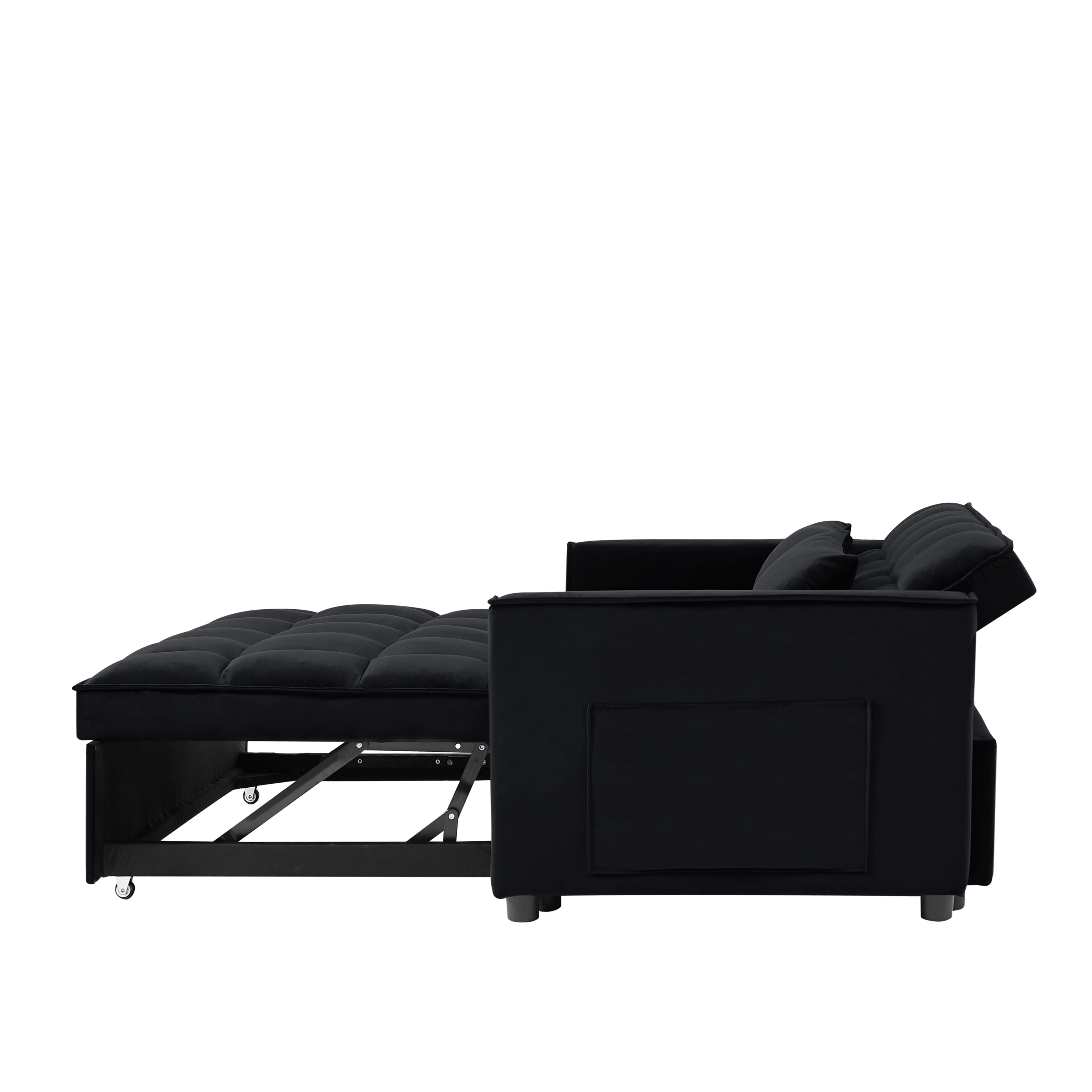 Modern Velvet Convertible Loveseat Sleeper Sofa Couch with Adjustable Backrest, 2 Seater Sofa With Pull-Out Bed with 2 Lumbar Pillows For Small Living Room & Apartment - Atlantic Fine Furniture Inc