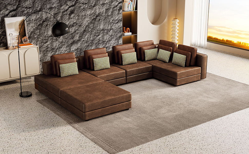 Modular Sectional Sofa Corner Sofa Chaise Lounge With Movable Ottoman For Living Room, Brown