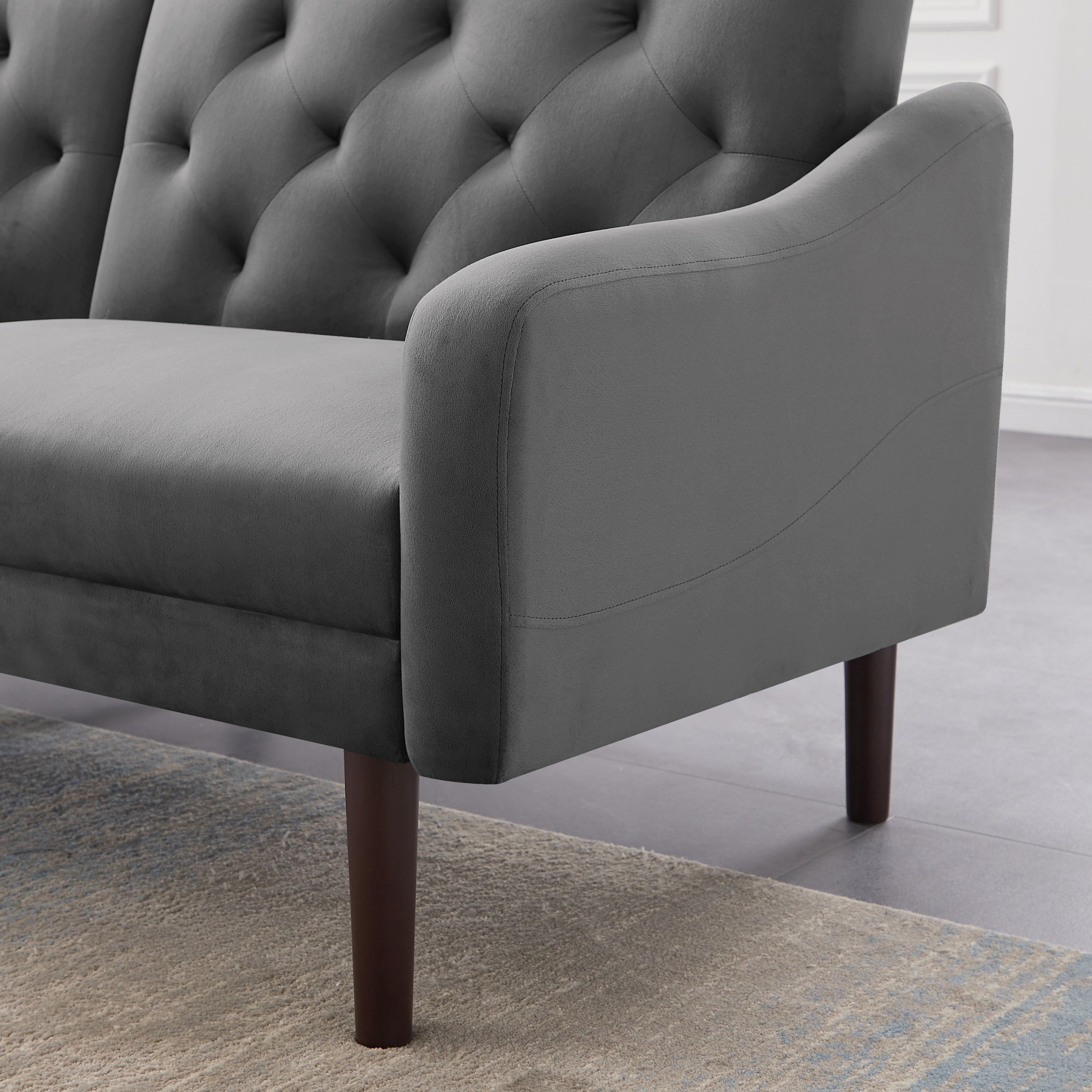 FUTON SOFA SLEEPER GREY VELVET WITH 2 PILLOWS(same as W223S01368。Size difference, See Details in page.) - Atlantic Fine Furniture Inc