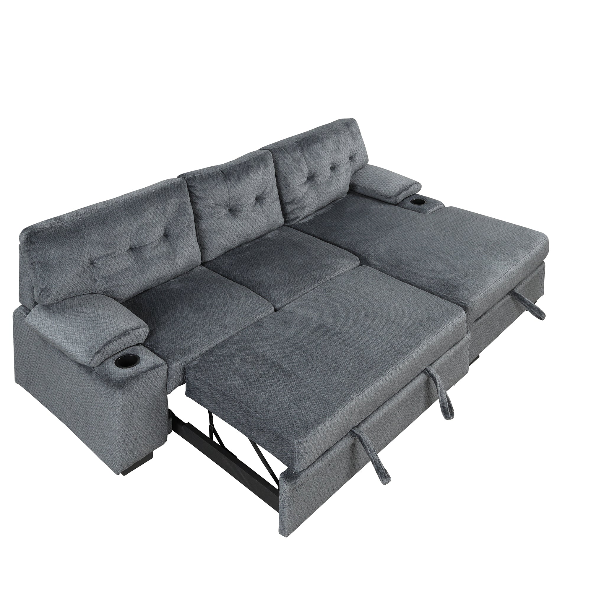 Orisfur. Modern Padded Upholstered Sofa Bed Sleeper Sectional Sofa with Storage Chaise and Cup Holder for Living Room Furniture Set - Atlantic Fine Furniture Inc