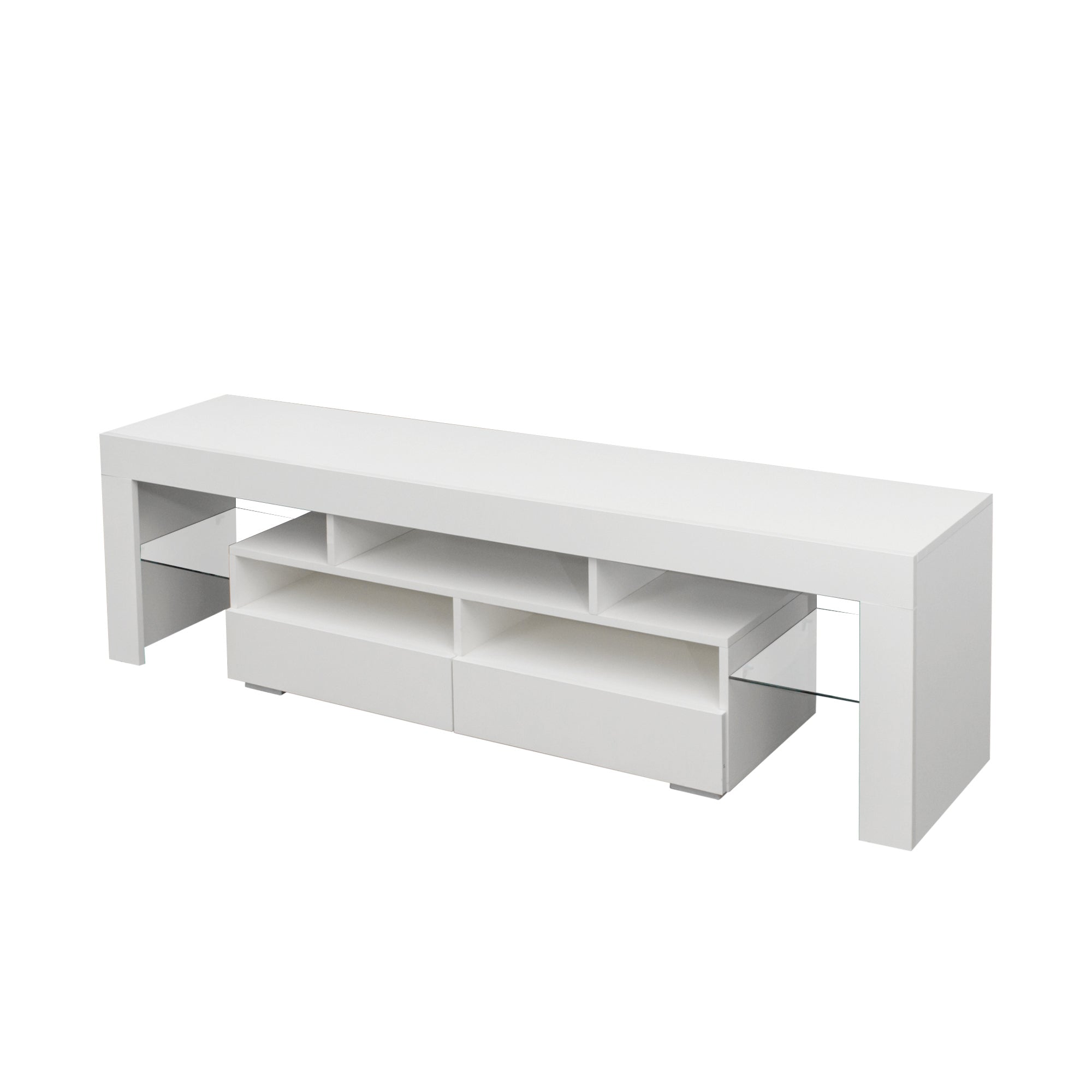 Living Room Furniture TV Stand Cabinet with 2 Drawers & 2 open shelves,20-color RGB LED lights with remote,White - Atlantic Fine Furniture Inc