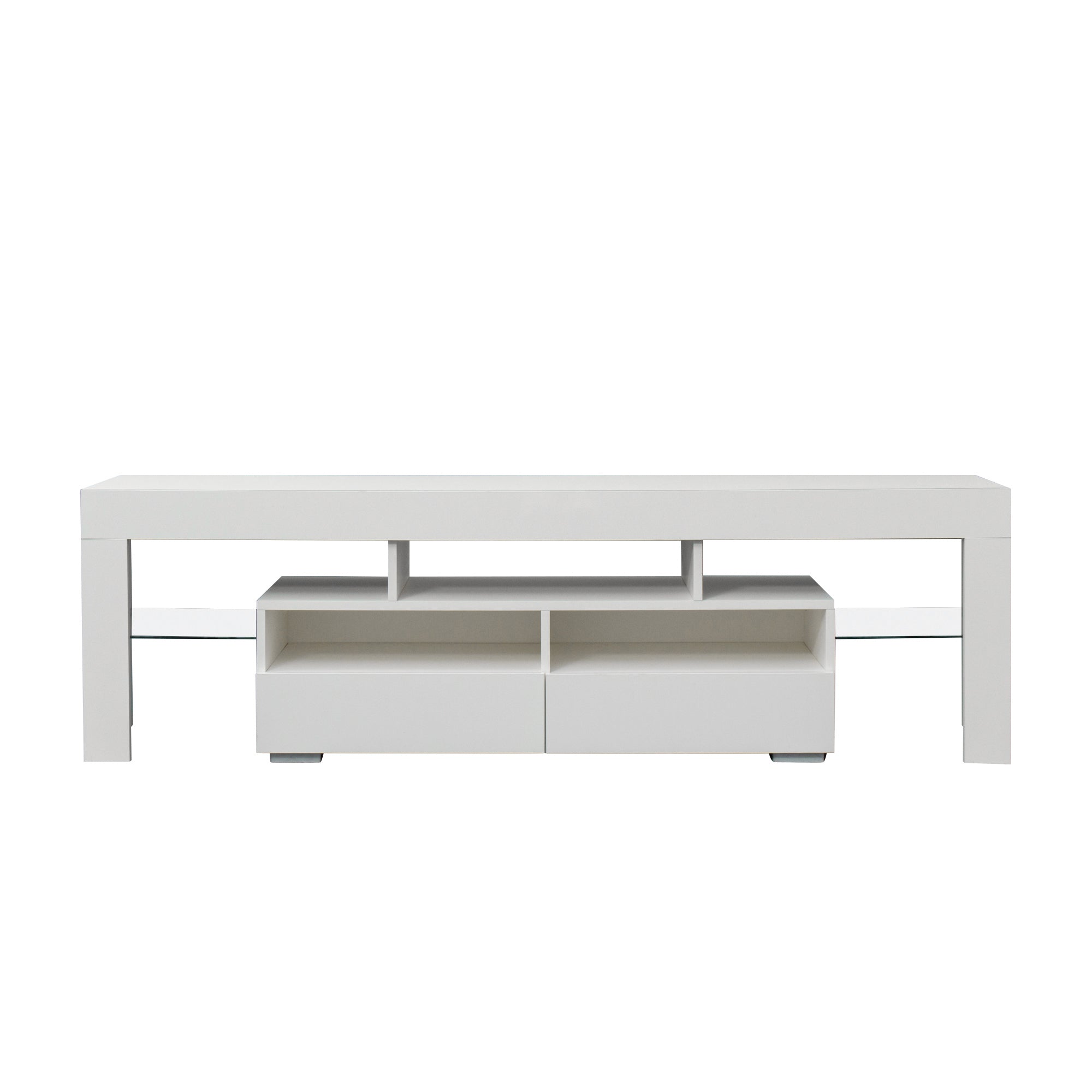 Living Room Furniture TV Stand Cabinet with 2 Drawers & 2 open shelves,20-color RGB LED lights with remote,White - Atlantic Fine Furniture Inc