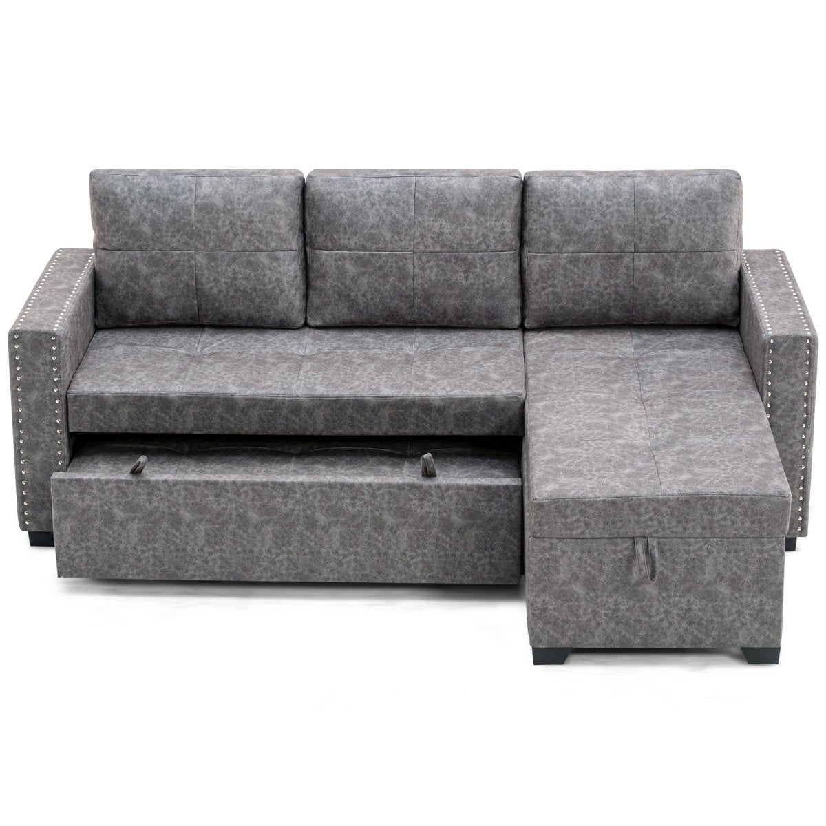 84" L Sectional Sofa with 2 USB Charger,2 seats Sofa Bed With Storage chaise,Sleeper Independent Use as Coffee Table,Nail headed,3-seat - Atlantic Fine Furniture Inc