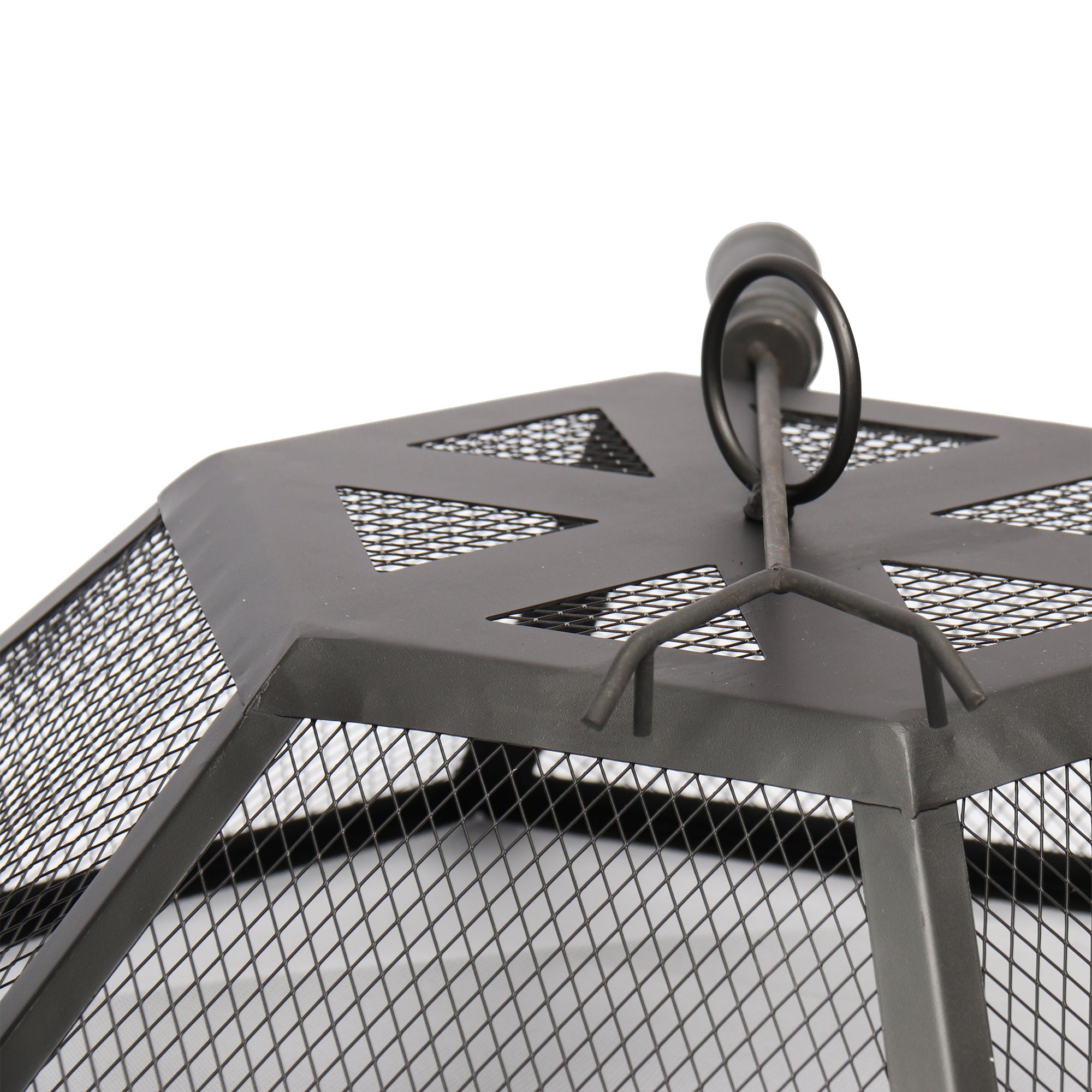 Garden & Outdoor Hex-Shaped wood Fire Pit with Spark Screen Poker and Fireplace Cover - Atlantic Fine Furniture Inc