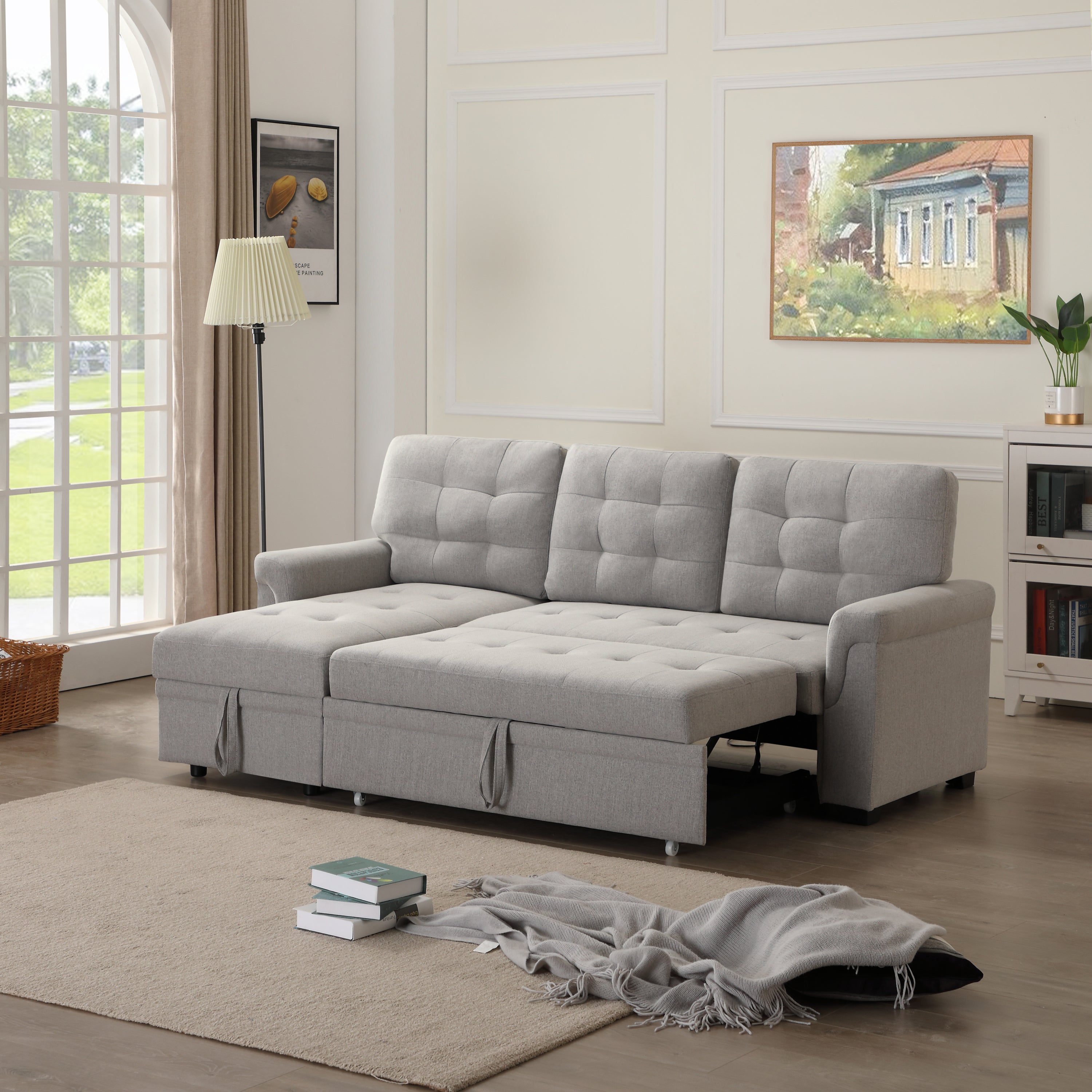 Upholstery Sleeper Sectional Sofa Gray - Atlantic Fine Furniture Inc