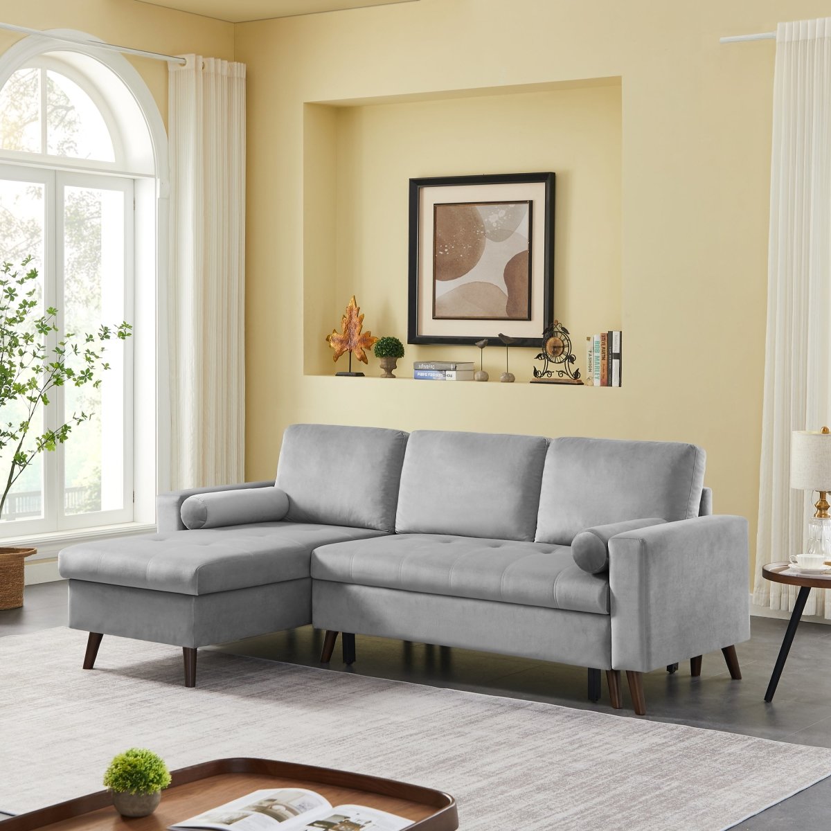 88" Reversible Pull out Sleeper Sectional Storage Sofa Bed,Corner sofa-bed with Storage Chaise Left/Right Handed Chaise - Atlantic Fine Furniture Inc