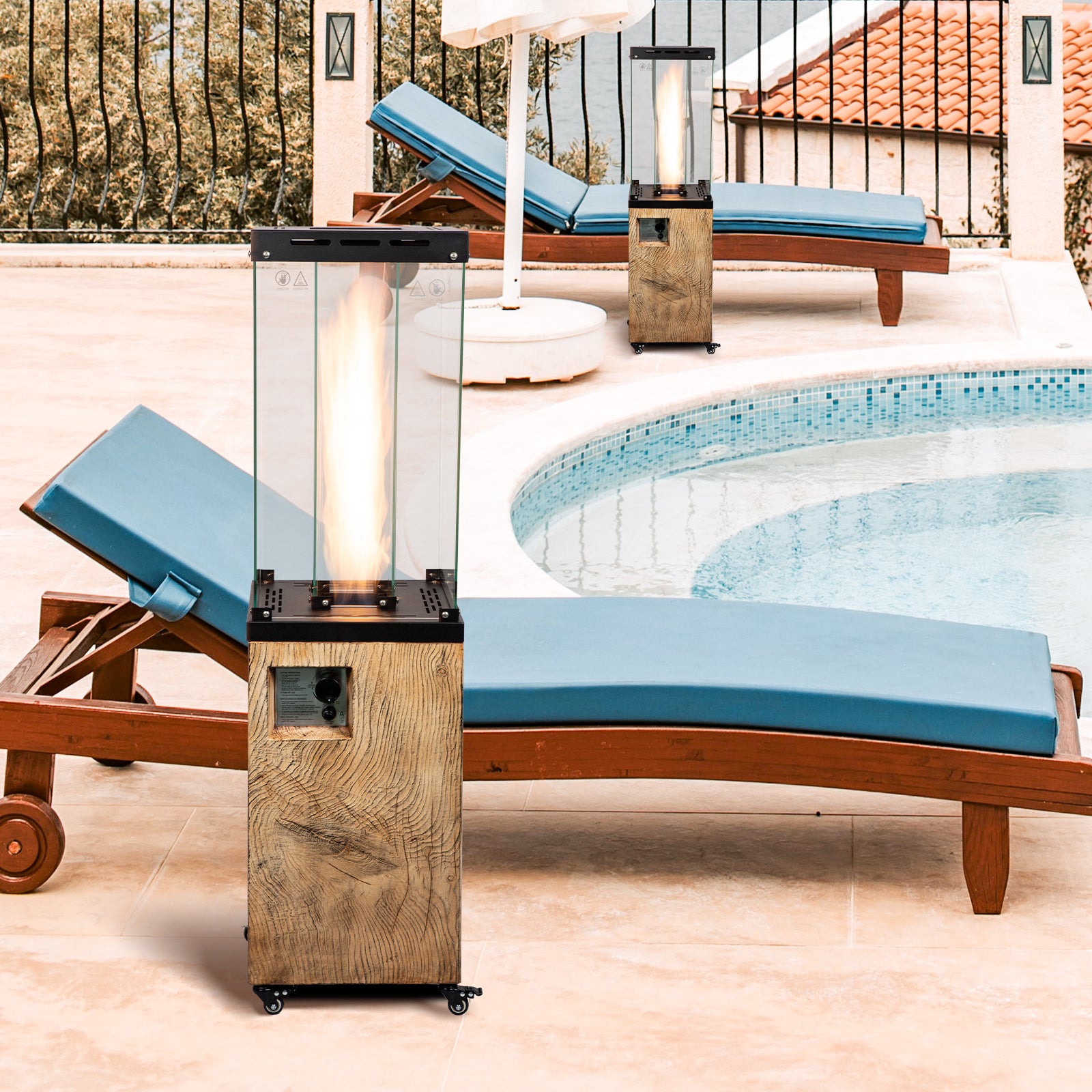 Wood-effect 41,000 BTU Outdoor Propane Standing Patio Heater - Atlantic Fine Furniture Inc