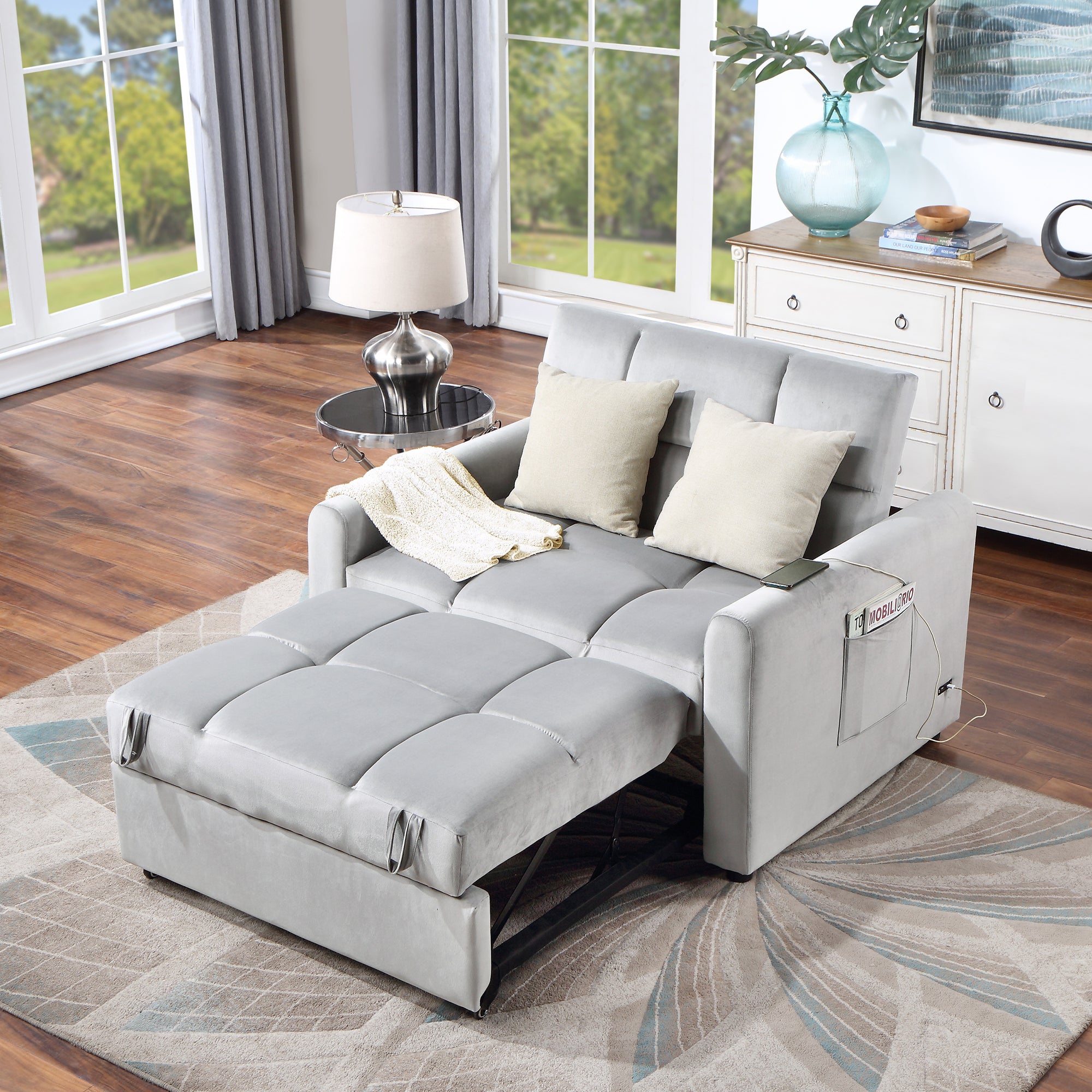 Orisfur. 50" Convertible Sleeper Bed, Adjustable Oversized Armchair with Dual USB Ports for Small Space - Atlantic Fine Furniture Inc