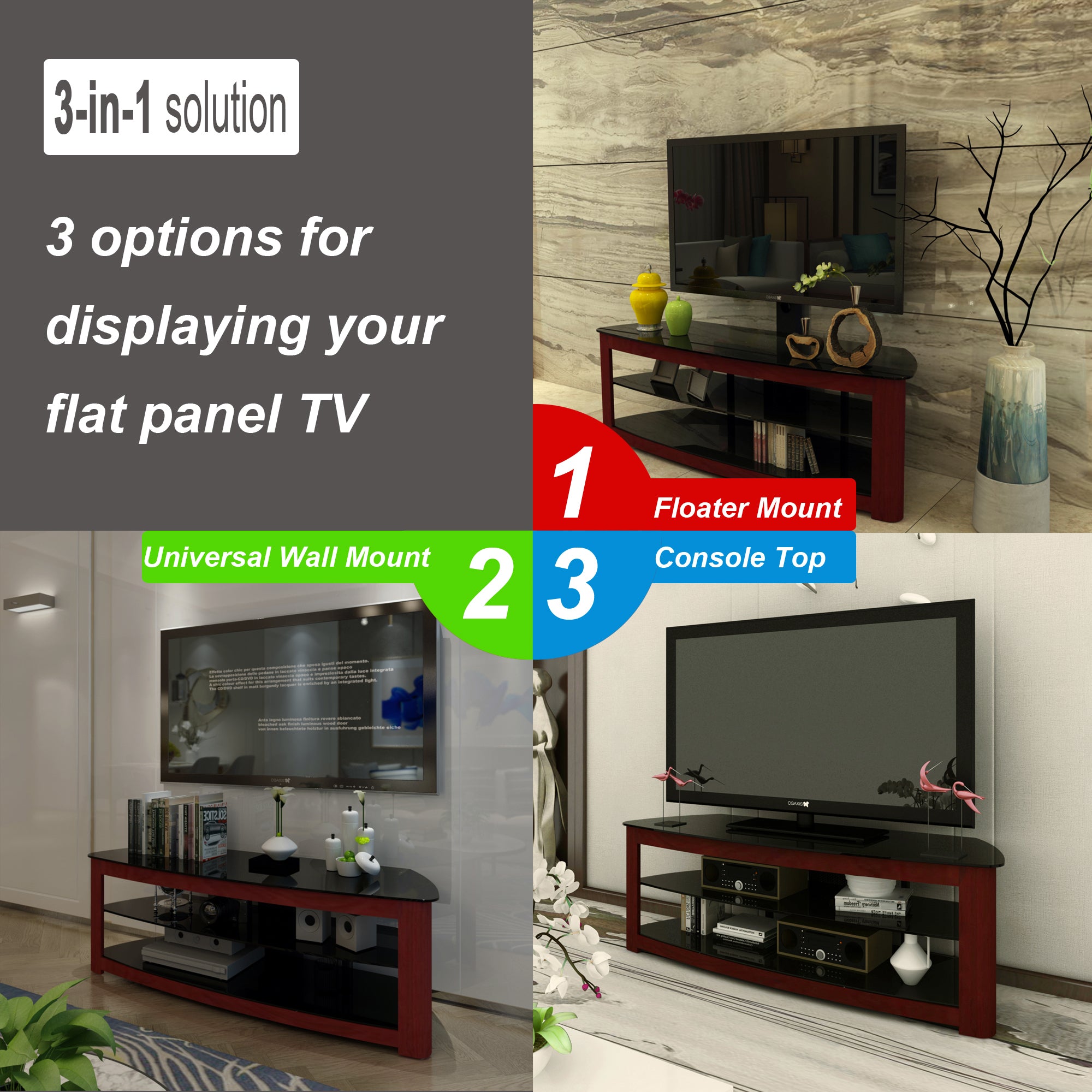 Walnut TV Stand with 2 Tier Storage Space Fits TV Up To 65 in - Atlantic Fine Furniture Inc