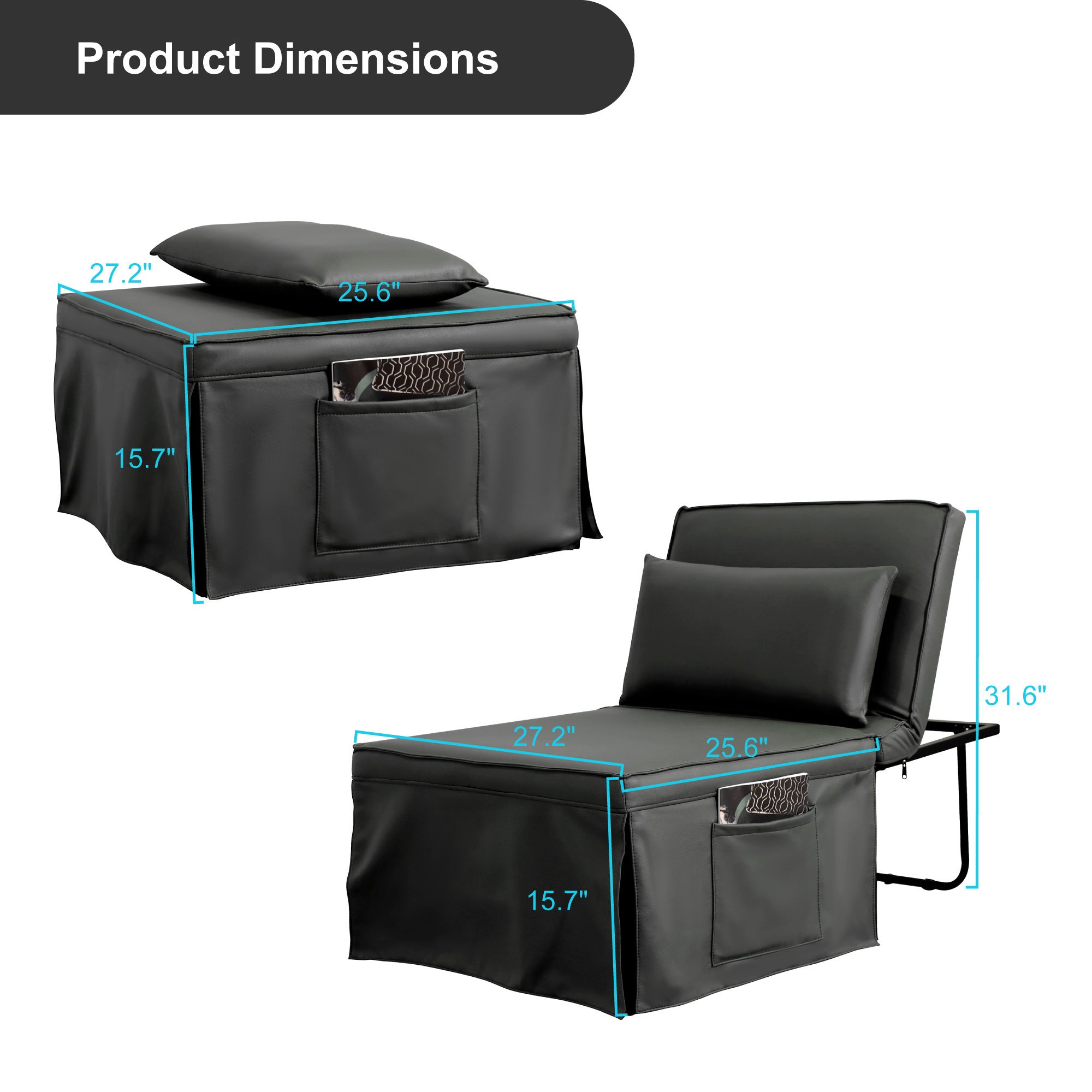 Sofa Bed 4 in 1 Ottoman Sleeper Bed Convertible Chair Bed with Adjustable Back Breathable Sleeper Guest Bed for Small Room, Grey - Atlantic Fine Furniture Inc