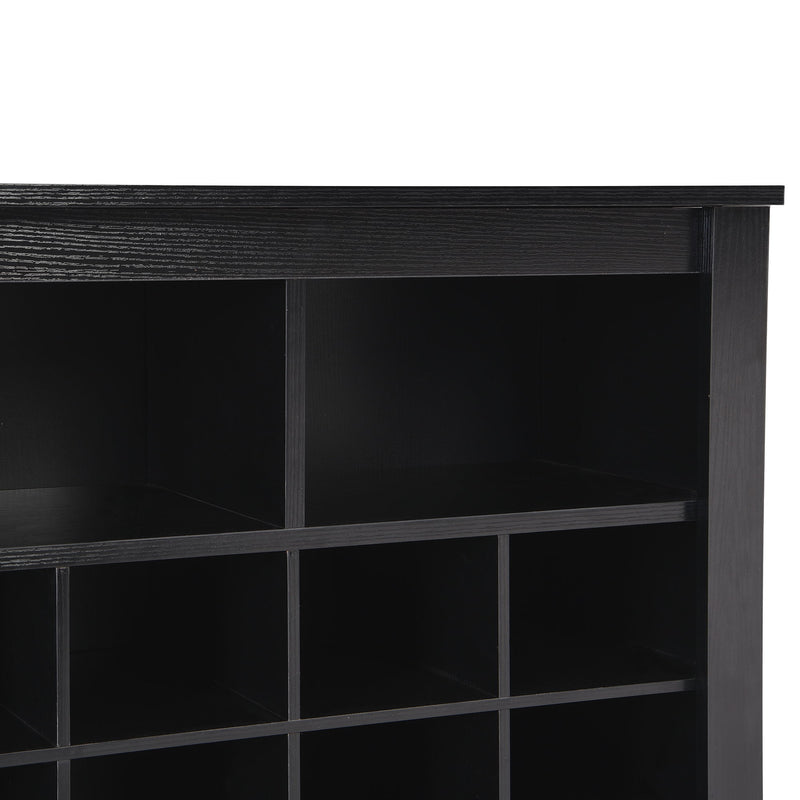 On-Trend Sleek Design 24 Shoe Cubby Console, Modern Shoe Cabinet With Curved Base, Versatile Sideboard With High-Quality For Hallway, Bedroom, Living Room, Black