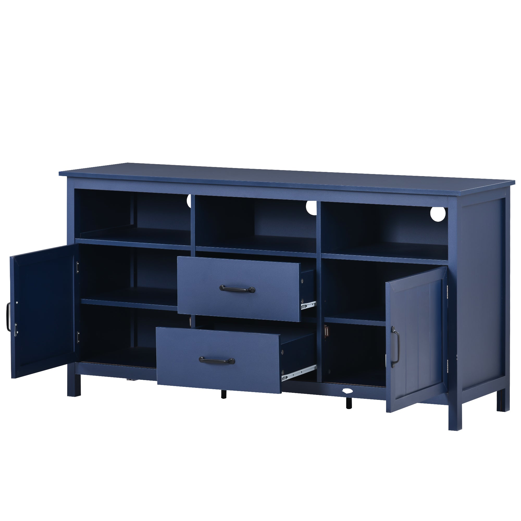 U-Can TV Stand for TV up to 68 in with 2 Doors and 2 Drawers Open Style Cabinet, Sideboard for Living room, Navy - Atlantic Fine Furniture Inc
