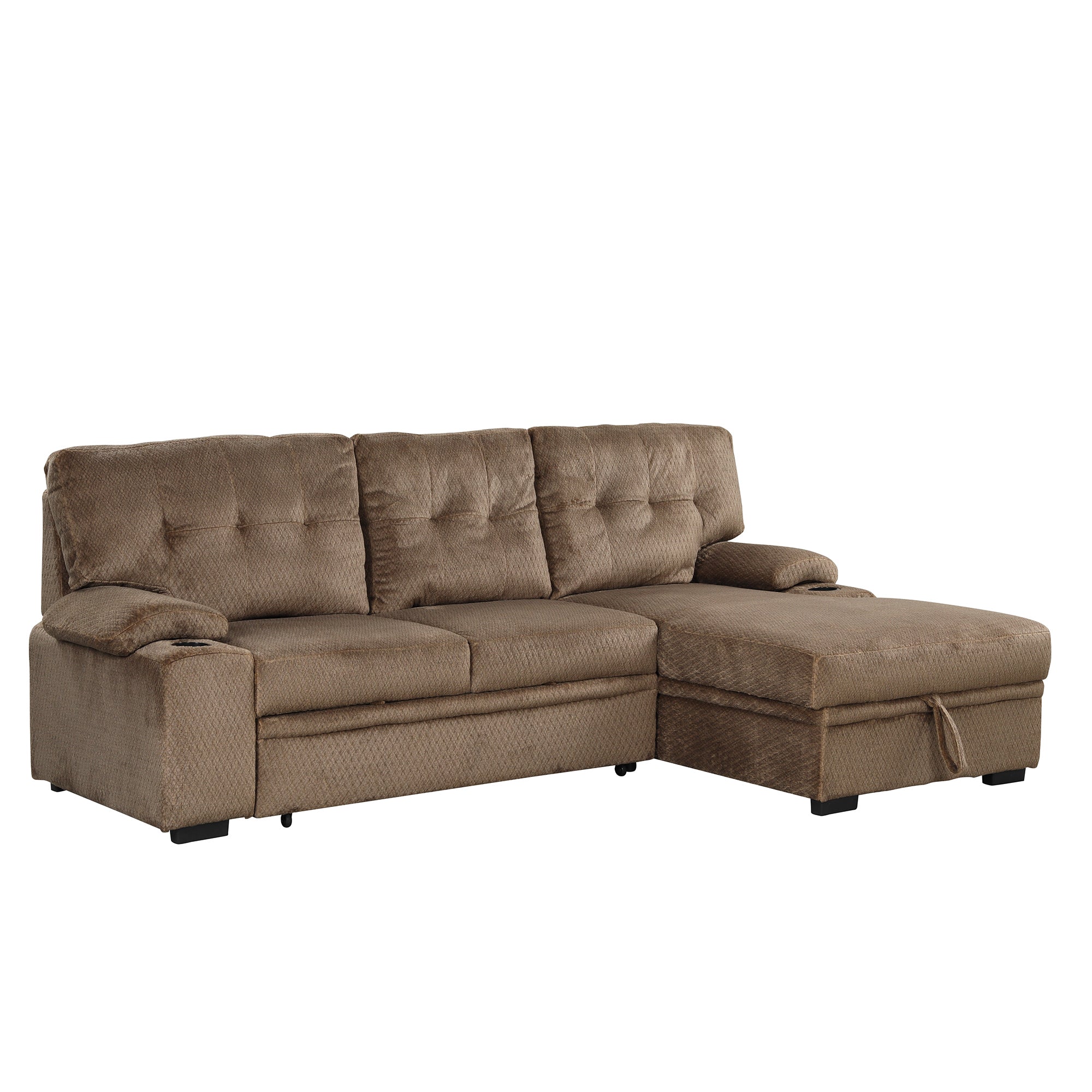 Orisfur. Modern Padded Upholstered Sofa Bed Sleeper Sectional Sofa with Storage Chaise and Cup Holder for Living Room Furniture Set - Atlantic Fine Furniture Inc