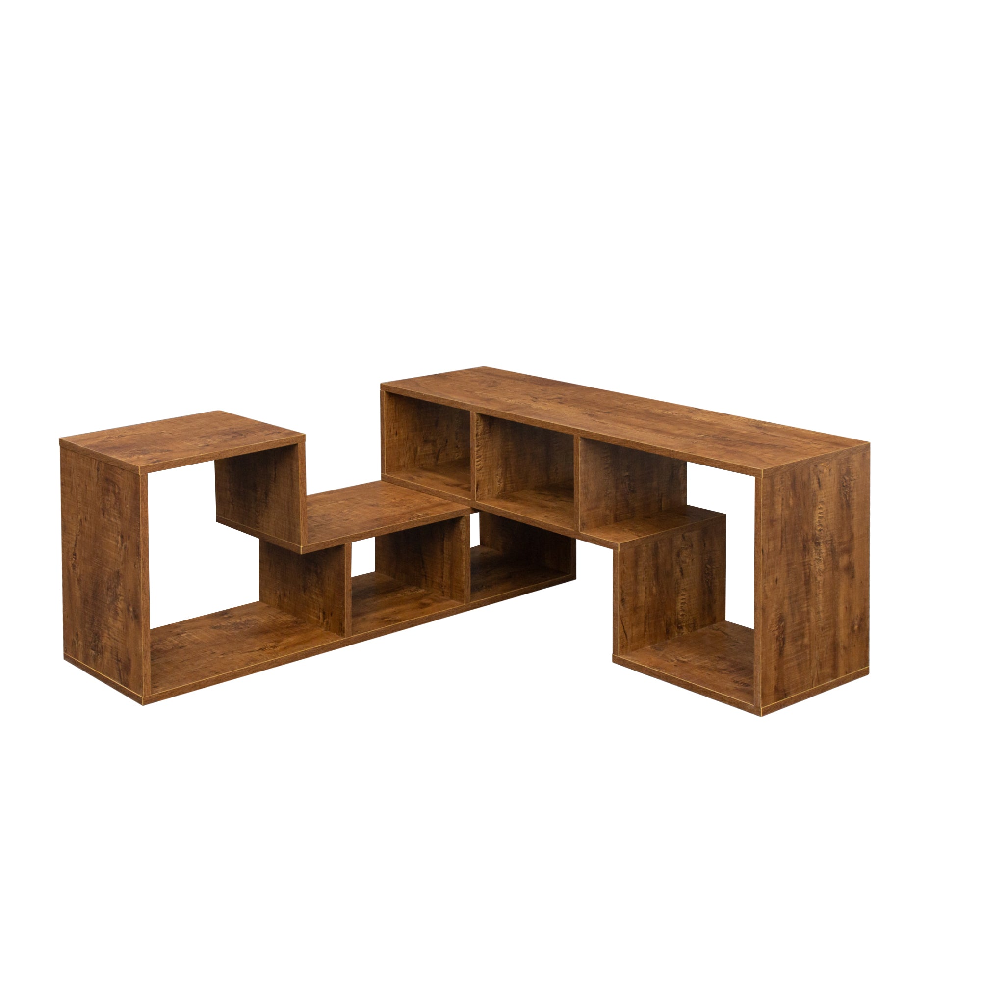 Double L-Shaped TV Stand,Display Shelf ,Bookcase for Home Furniture,Walnut - Atlantic Fine Furniture Inc