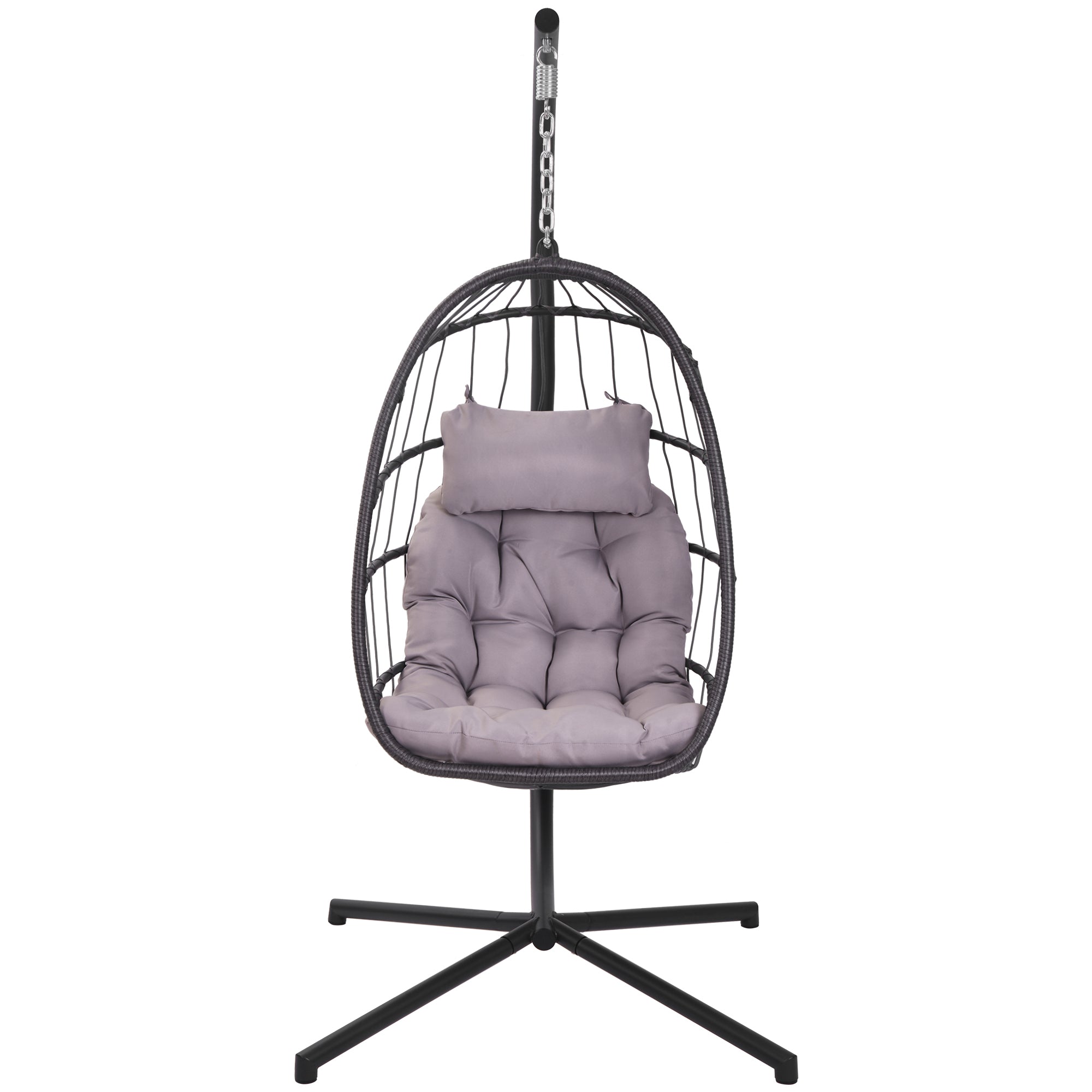 In door outdoor patio Wicker Hanging Chair Swing Chair Patio Egg Chair UV Resistant grey cushion Aluminum frame - Atlantic Fine Furniture Inc