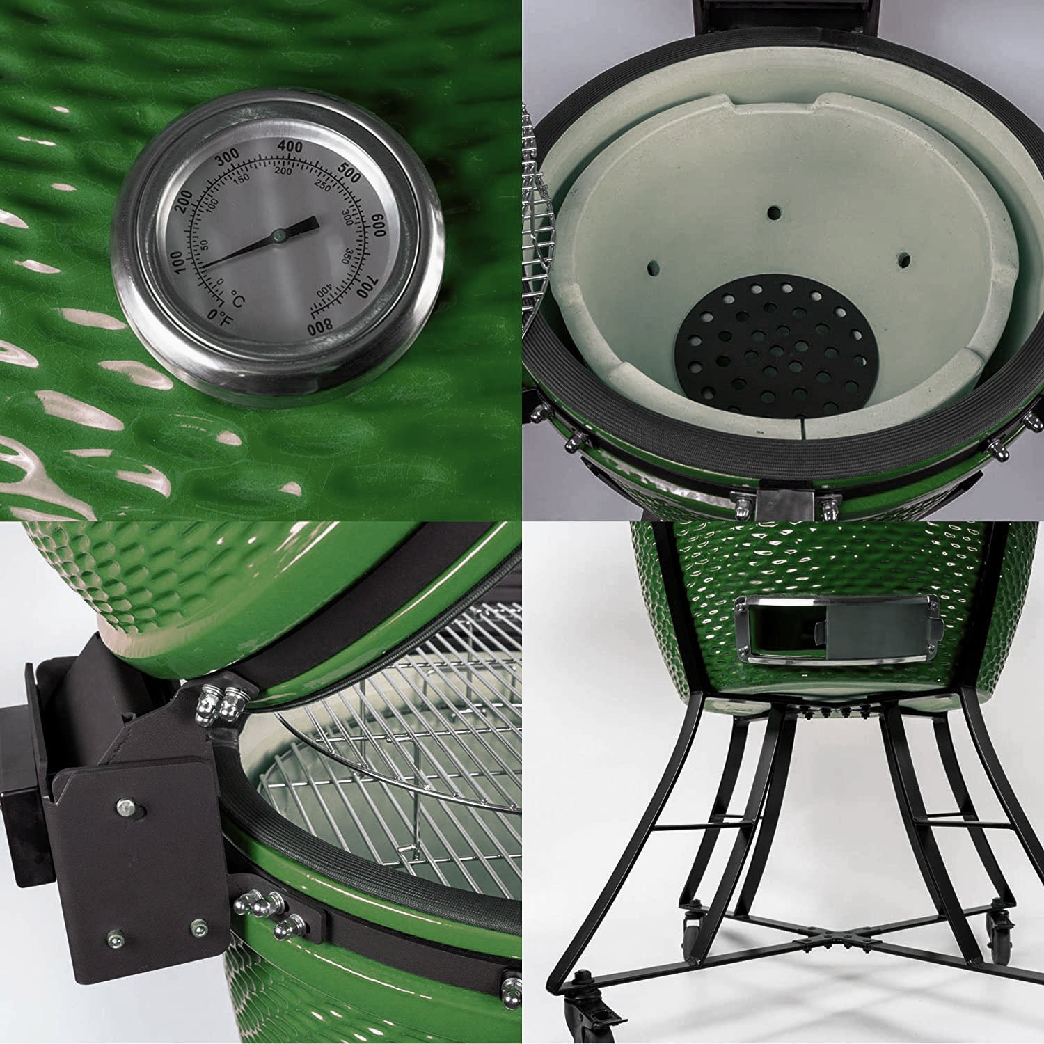 The spot/TOOPO 24inch Barbecue Charcoal Grill, Ceramic Kamado Grill with Side Table, Suitable for Camping and Picnic,GREEN - Atlantic Fine Furniture Inc