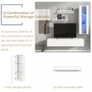 ON-TREND 4-Piece Wall Mount Floating TV Stand with See-through Media Storage Cabinet, Modern High Gloss Entertainment Center up to 70+ Inch TV, RGB Lights for Living Room, Home Theater, White - Atlantic Fine Furniture Inc