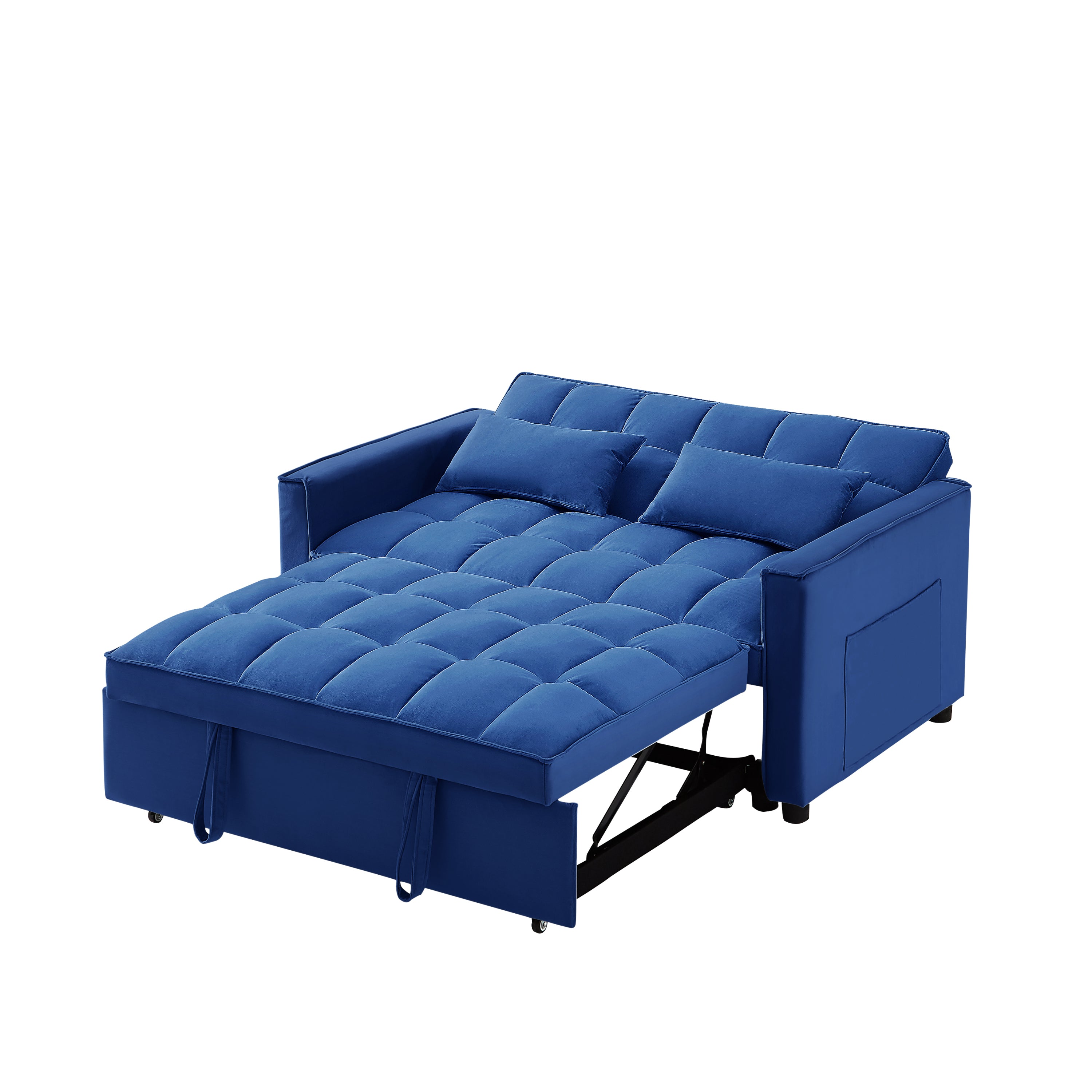 Modern Velvet Convertible Loveseat Sleeper Sofa Couch with Adjustable Backrest, 2 Seater Sofa With Pull-Out Bed with 2 Lumbar Pillows For Small Living Room & Apartment - Atlantic Fine Furniture Inc