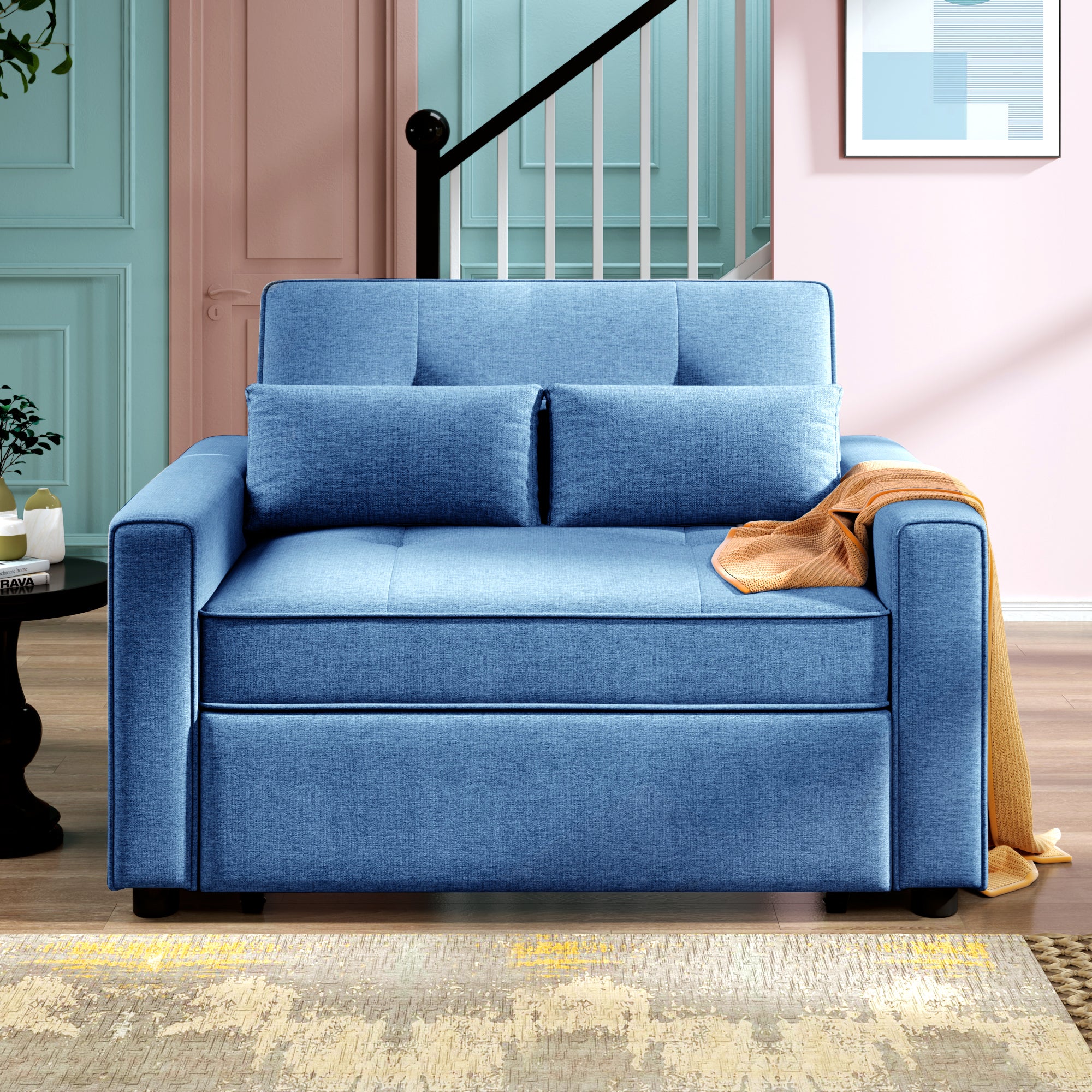 Orisfur. 48" Convertible Sleeper Sofa Bed, Multi-Functional Adjustable Single Bed Chair with USB Port and 2 Pillows for Small Space - Atlantic Fine Furniture Inc