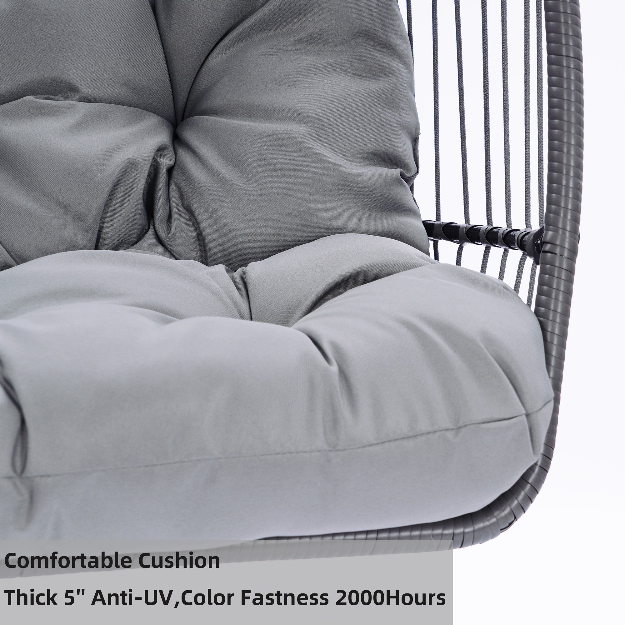 Outdoor Patio Wicker Folding Hanging Chair,Rattan Swing Hammock Egg Chair With C Type Bracket, With Cushion And Pillow - Atlantic Fine Furniture Inc