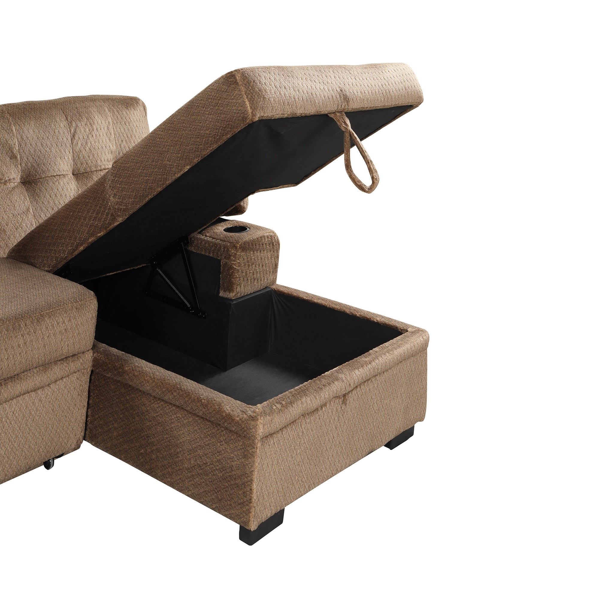 Orisfur. Modern Padded Upholstered Sofa Bed Sleeper Sectional Sofa with Storage Chaise and Cup Holder for Living Room Furniture Set - Atlantic Fine Furniture Inc