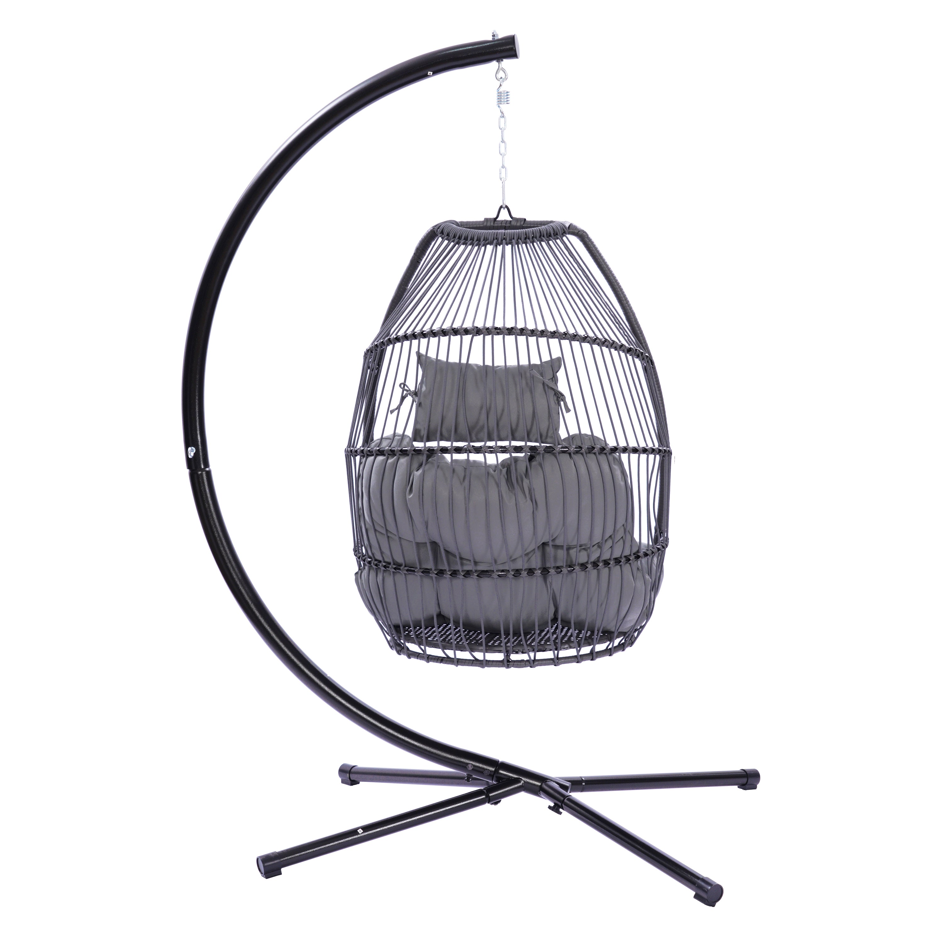 Outdoor Patio Wicker Folding Hanging Chair,Rattan Swing Hammock Egg Chair With C Type Bracket, With Cushion And Pillow - Atlantic Fine Furniture Inc