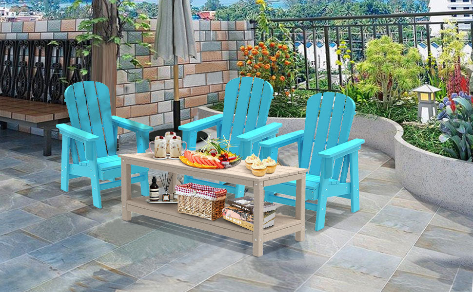 Combo for Family: 2 Plastic Adirondack Chairs & an Outdoor Side Table. Outdoor Adirondack Chair Patio Lounge Chairs Classic Design (Blue) - Atlantic Fine Furniture Inc