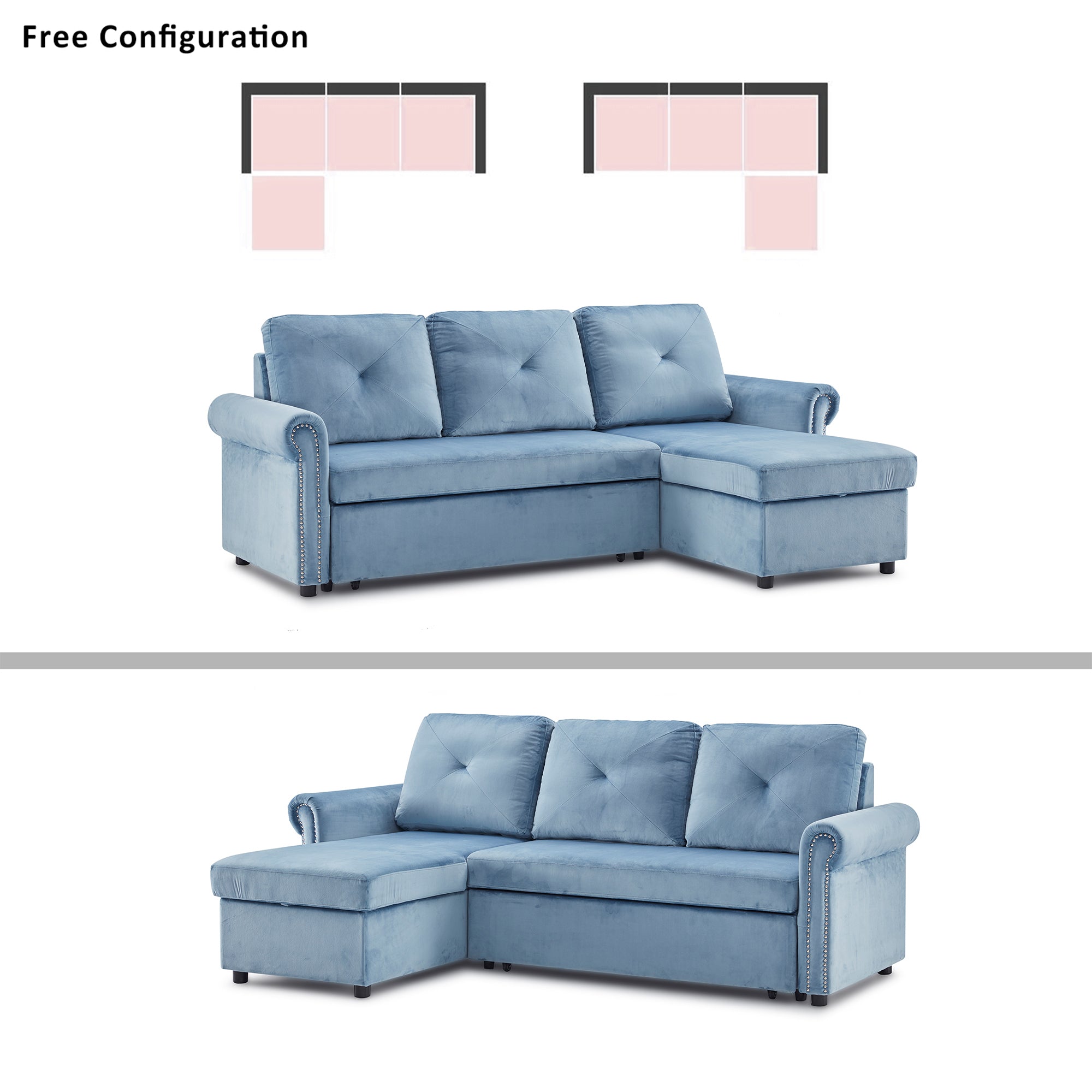 Orisfur. 83" Sleeper Sofa Bed Convertible Sectional Couch, 3-Seater L-Shape Corner Couch with Storage Chaise for Living Room Apartment - Atlantic Fine Furniture Inc