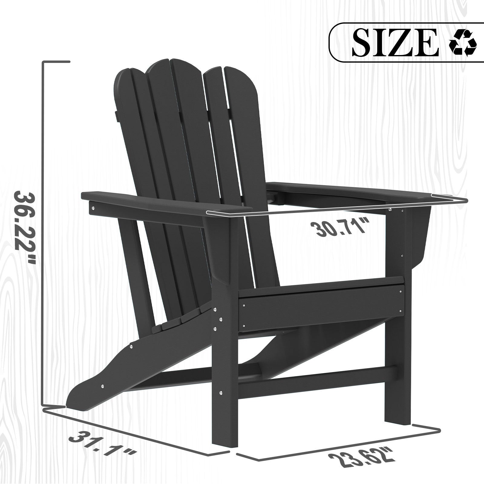 Resistant Adirondack Chair for Patio Deck Garden Fire Pit Chair,
Composite Adirondack Chair, Black,1 piece. - Atlantic Fine Furniture Inc