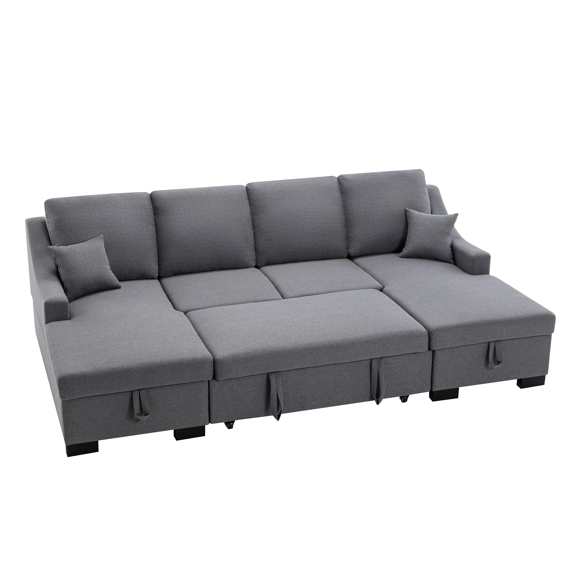U_STYLE Upholstery Sleeper Sectional Sofa with Double Storage Spaces, 2 Tossing Cushions, Grey - Atlantic Fine Furniture Inc