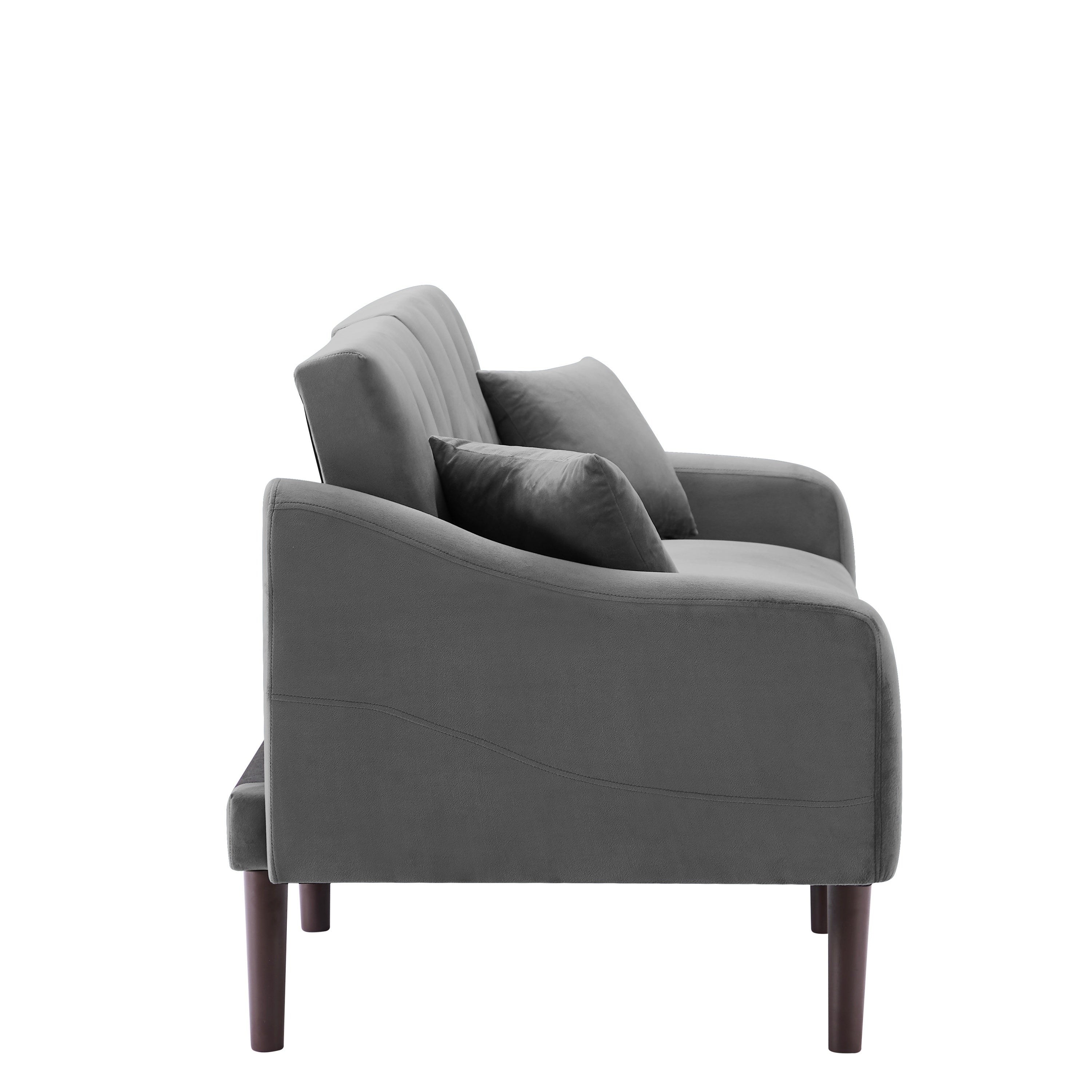 FUTON SOFA SLEEPER GREY VELVET WITH 2 PILLOWS(same as W223S01368。Size difference, See Details in page.) - Atlantic Fine Furniture Inc