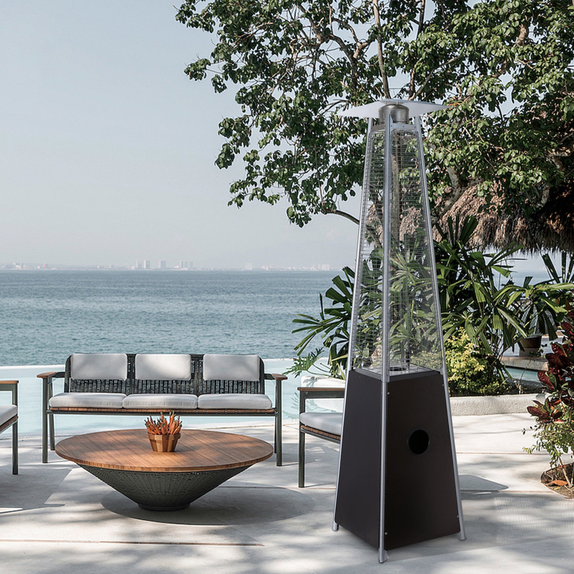 Pulse ignition Iron Glass Tube Pyramid Outdoor 40000BUT Pyramid Flame Heater - Atlantic Fine Furniture Inc