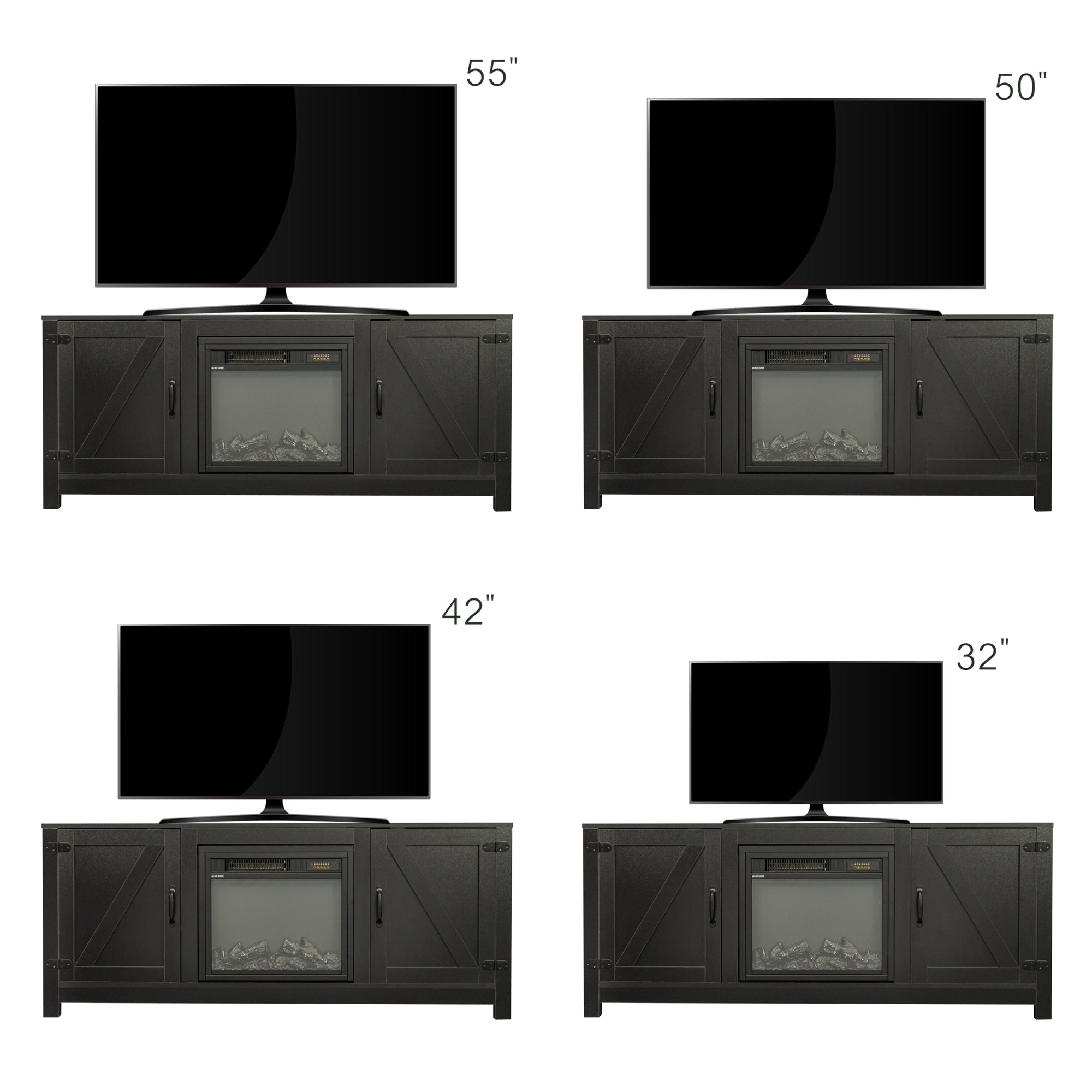 Farmhouse TV Stand, Fireplace TV Stand, Wood Entertainment Center Media Console with Storage,Black - Atlantic Fine Furniture Inc