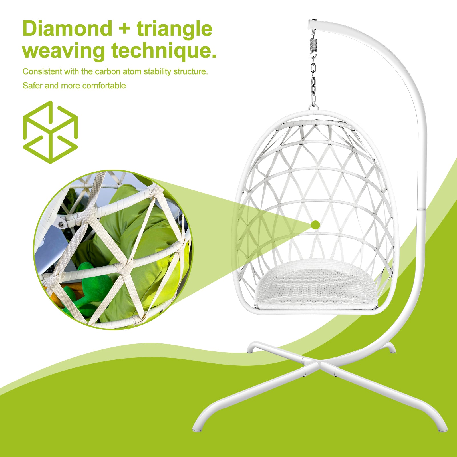 Swing Egg Chair with Stand Indoor Outdoor Wicker Rattan Patio Basket Hanging Chair with C Type bracket , with cushion and pillow,Patio Wicker folding Hanging Chair - Atlantic Fine Furniture Inc