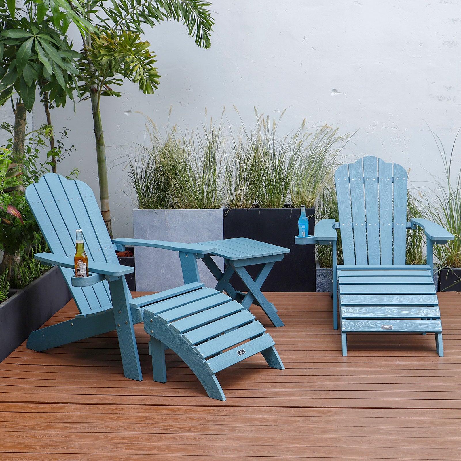 TALE Adirondack Ottoman Footstool All-Weather and Fade-Resistant Plastic Wood for Lawn Outdoor Patio Deck Garden Porch Lawn Furniture Blue - Atlantic Fine Furniture Inc