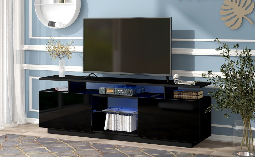 ON-TREND Modern TV Stand for TVs up to 65inches with LED lights, 16 Colors, for Livingroom, Bedroom, Black (OLD SKU: WF280706AAB) - Atlantic Fine Furniture Inc