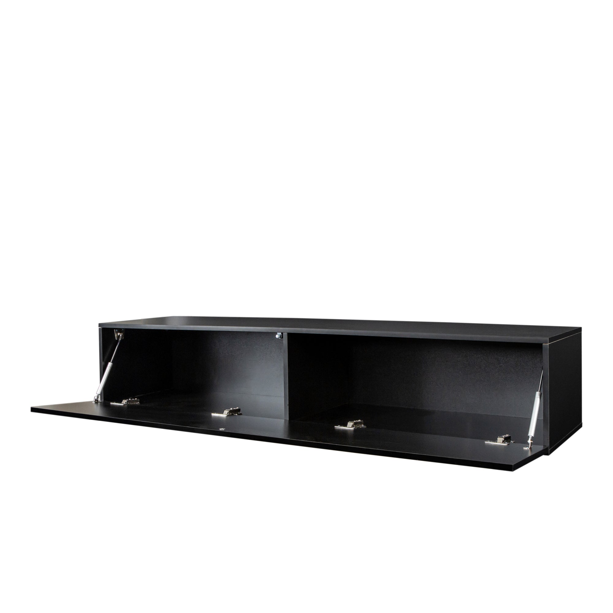 ON-TREND 4-Piece Wall Mount Floating TV Stand with See-through Media Storage Cabinet, Modern High Gloss Entertainment Center up to 70+ Inch TV, RGB Lights for Living Room, Home Theater, Black - Atlantic Fine Furniture Inc