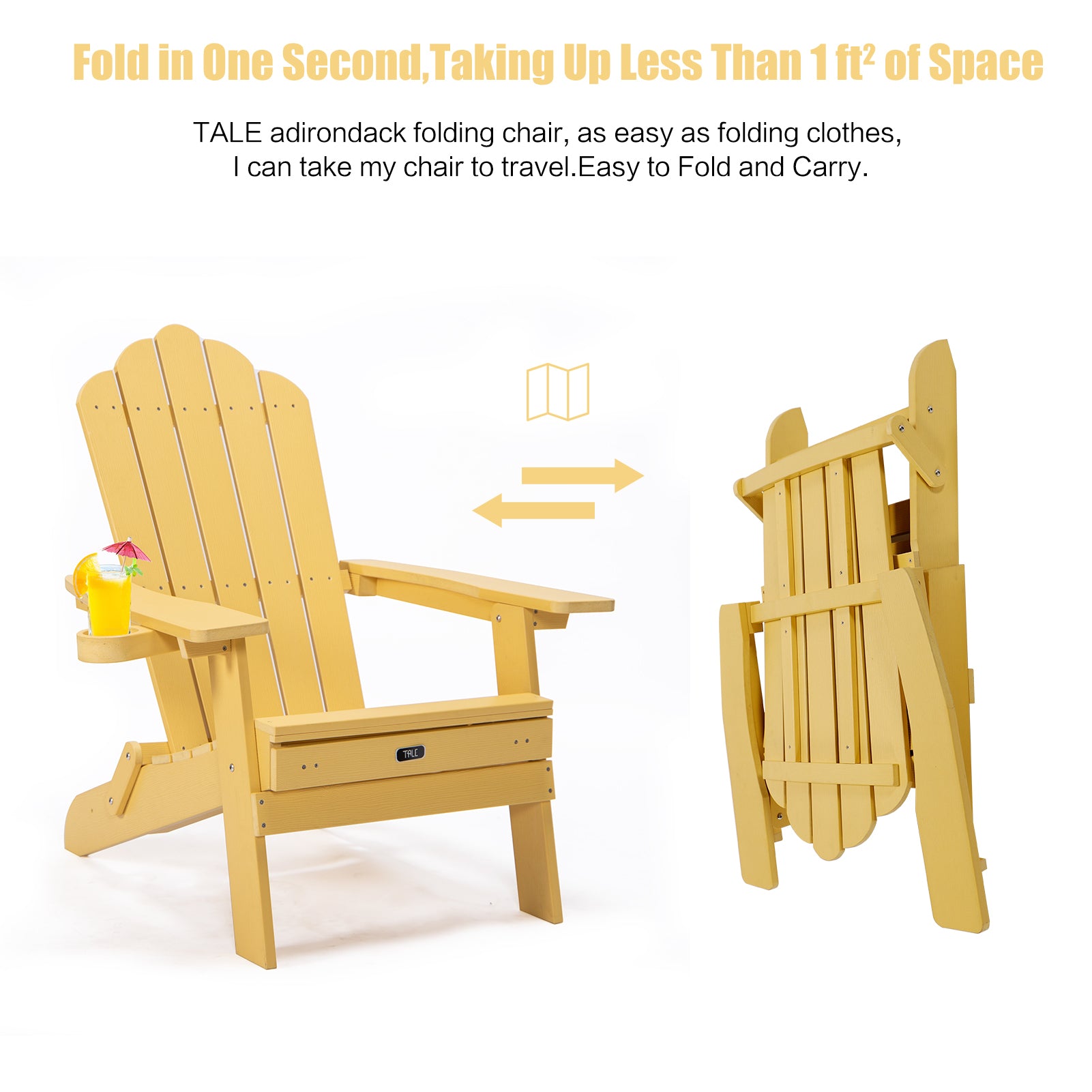 TALE Folding Adirondack Chair with Pullout Ottoman with Cup Holder, Oversized, Poly Lumber, for Patio Deck Garden, Backyard Furniture, Easy to Install,YELLOW. Banned from selling on Amazon - Atlantic Fine Furniture Inc