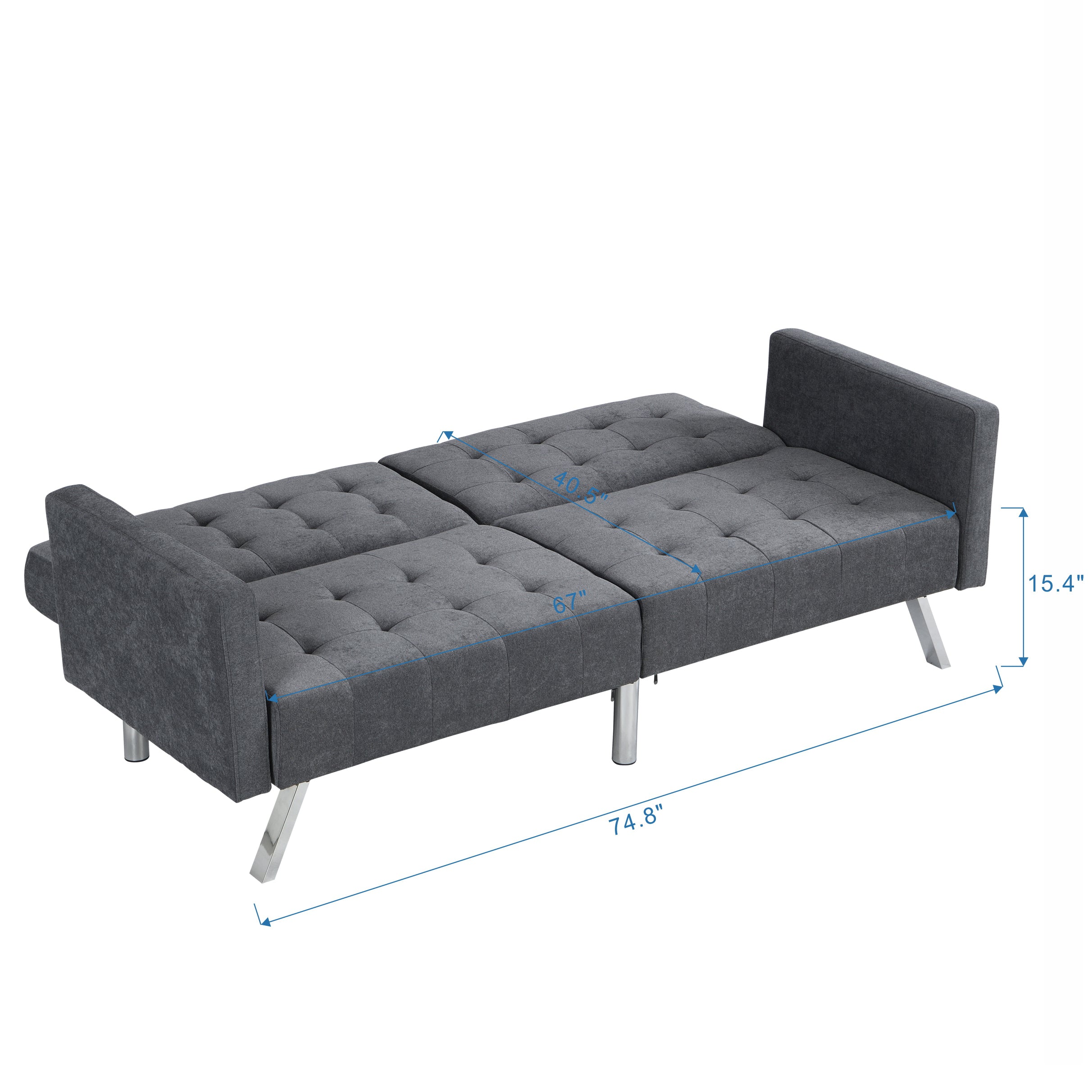 Sofa Bed Convertible Folding Dark Grey Lounge Couch Loveseat Sleeper Sofa Armrests Living Room Bedroom Apartment Reading Room - Atlantic Fine Furniture Inc